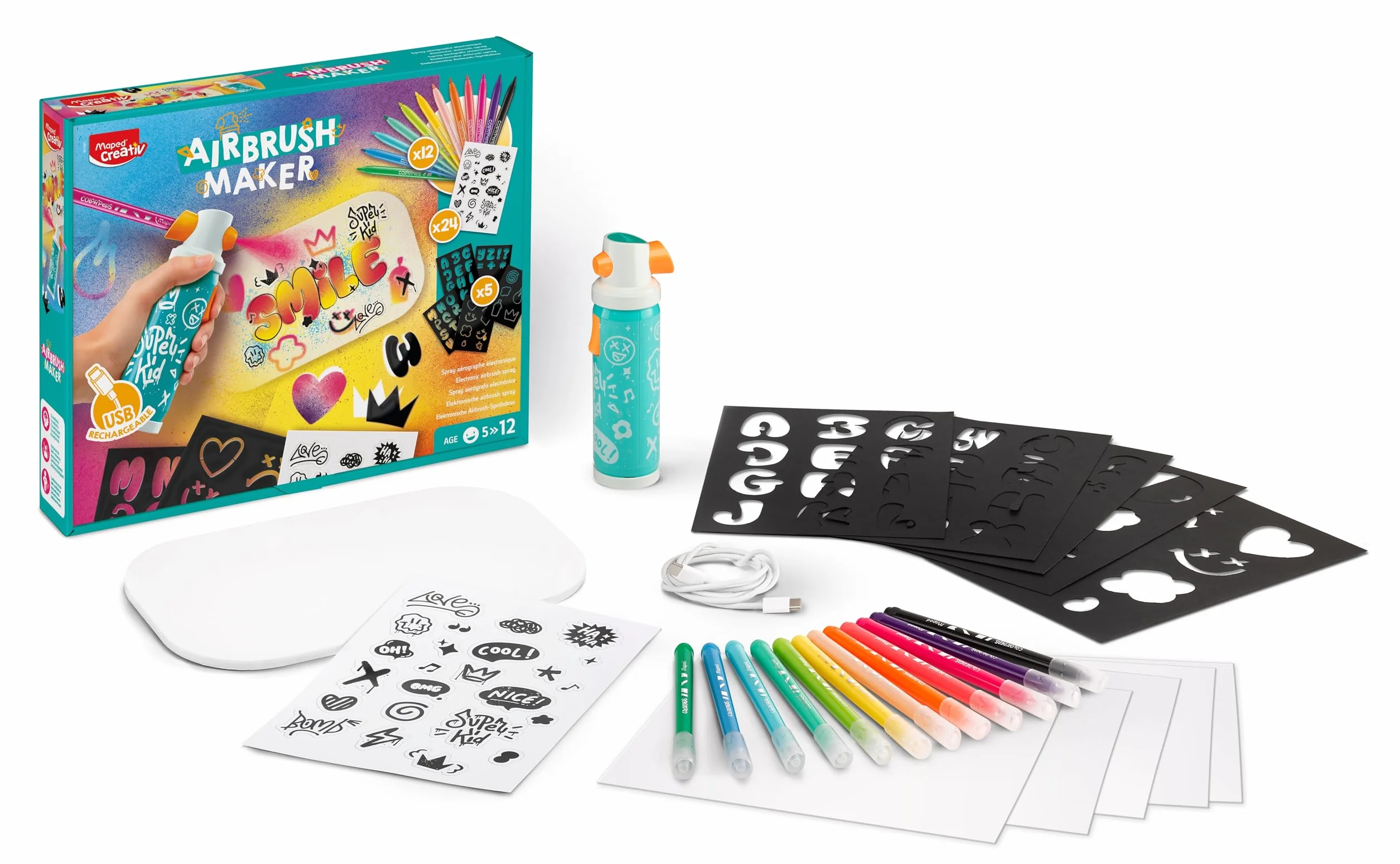 Maped Creativ Airbrush Maker Pulvérisateur Aérographe Enfant Kit de Loisirs Créatifs