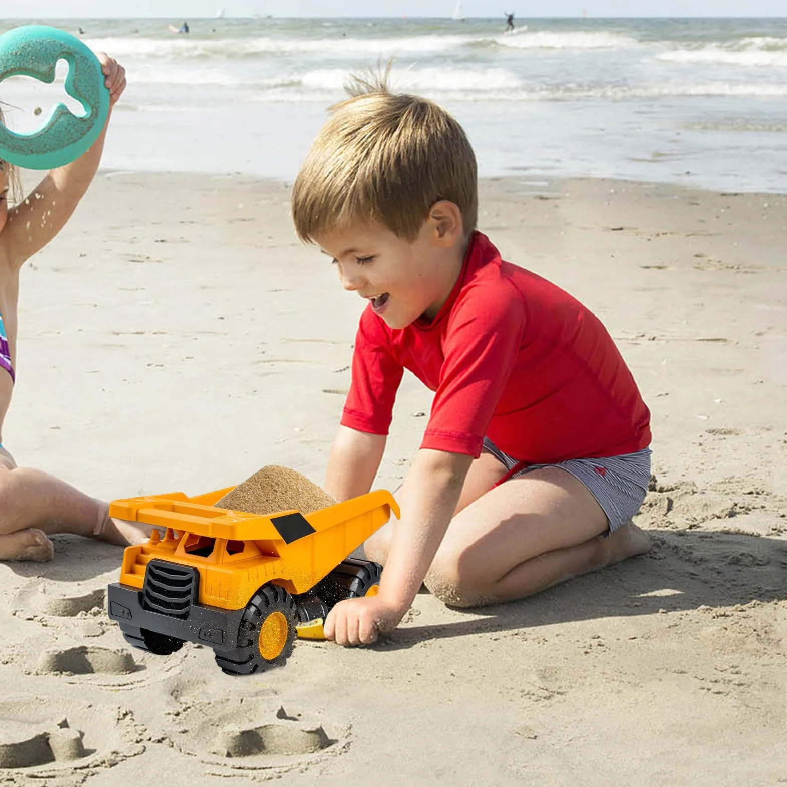Set Excavatrice Camion Pelle Benne Jouet Sable Jaune ABS Durable Construction Enfant