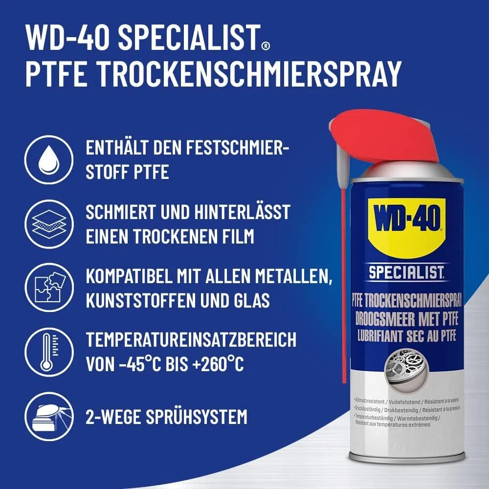 WD-40 Specialist Spray lubrifiant sec PTFE Smart Straw 12 x 400 ml | Spray PTFE