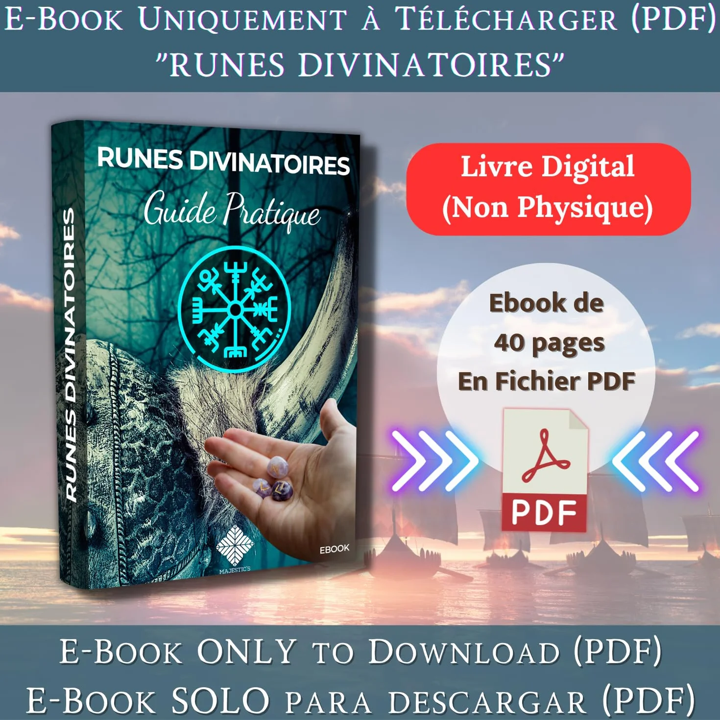 Runes Divinatoires Vikings - Pack de 25 Pierres Naturelles Aventurine Verte Gravées 2cm x 1cm avec Sac Noir et Ebook PDF - Alphabet Runique Futhark pour Divination
