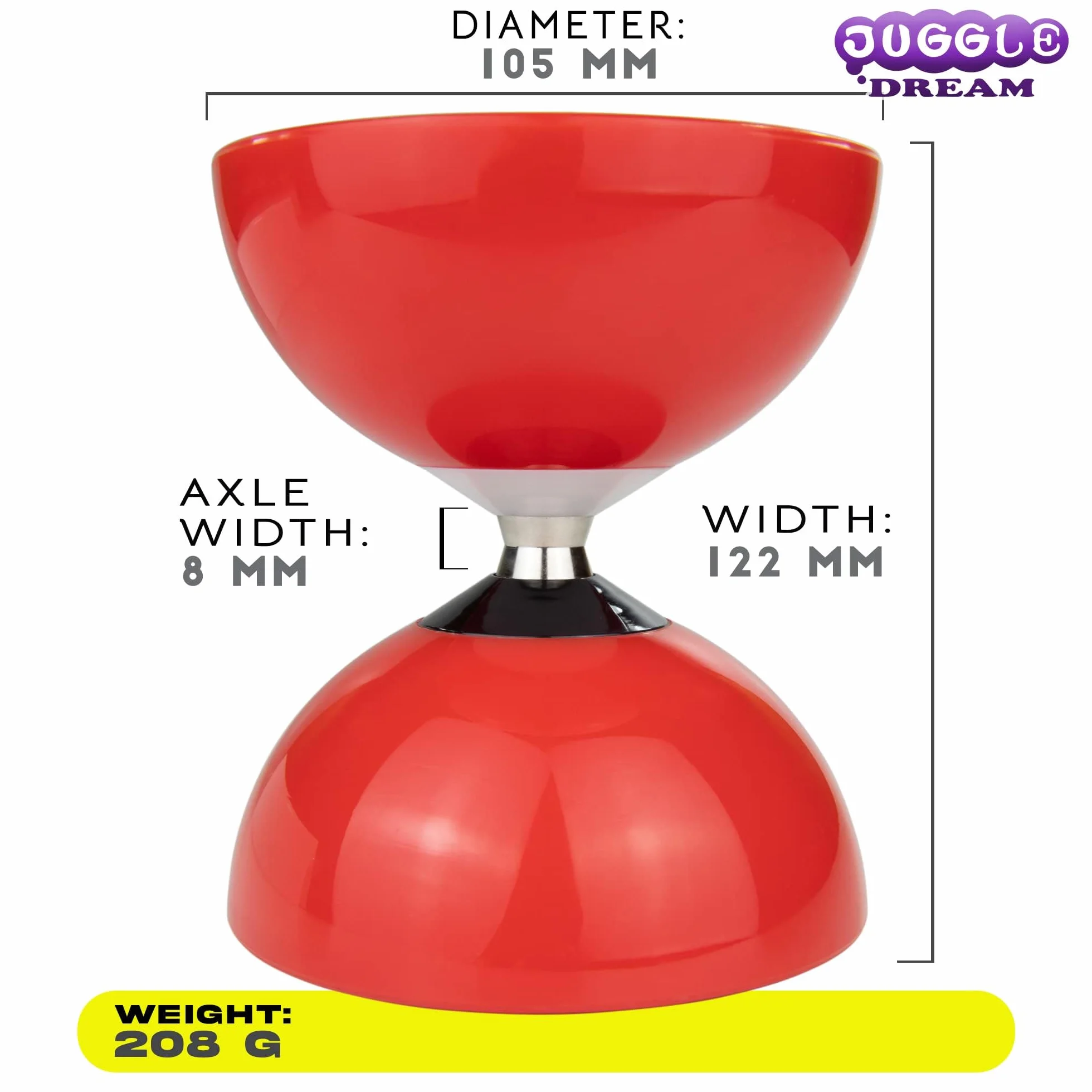 Juggle Dream Carousel Diabolo Jonglage Kit - Essieu Triple Roulement à Billes, Baguettes Superglass, Vidéo d'apprentissage en Ligne (Rouge)