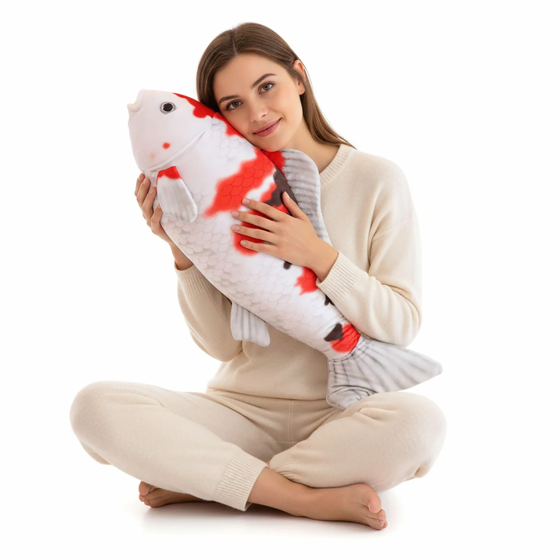 Oreiller Poisson Koi 3D réaliste Grand Oreiller Corps Doux Carpe décorative