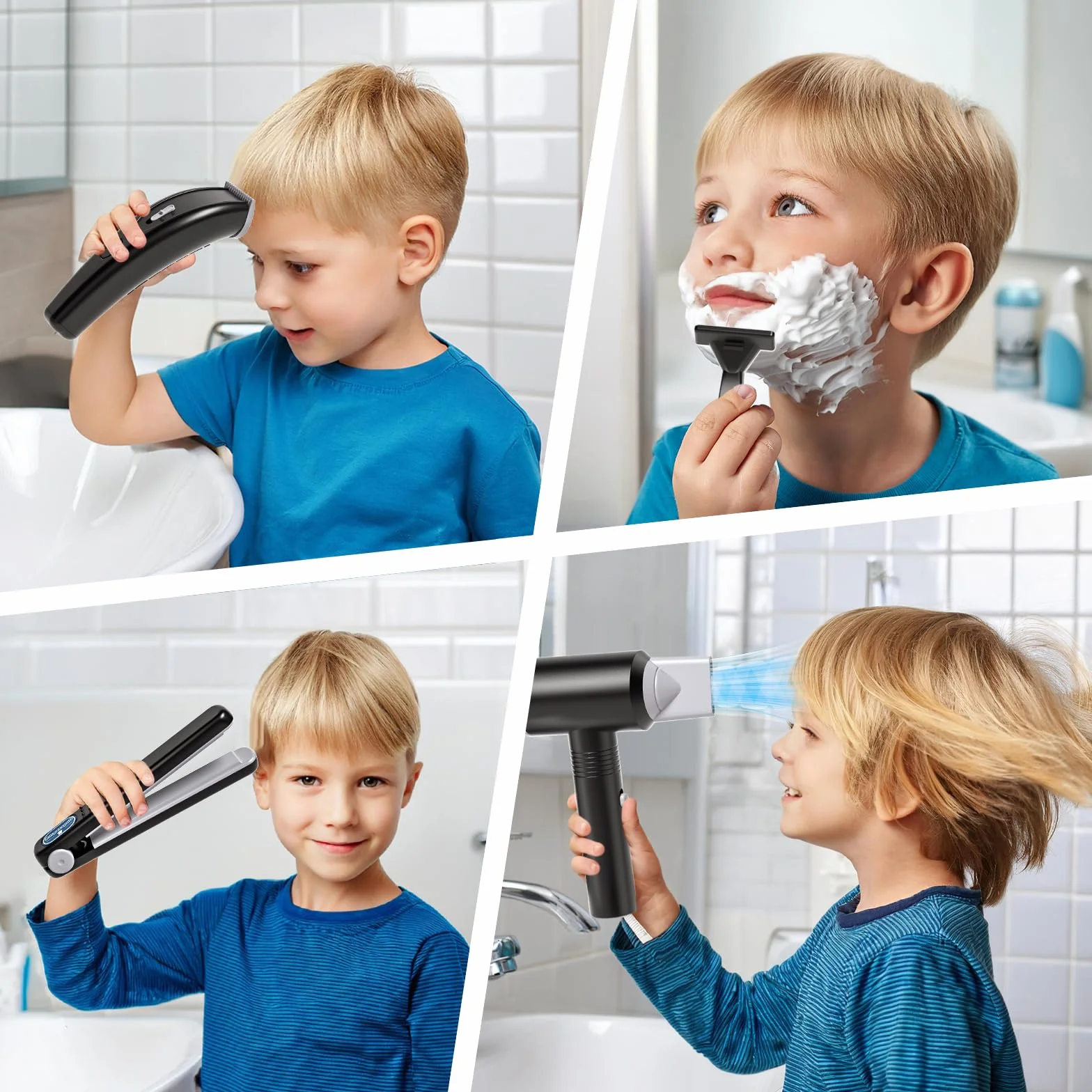 Tacobear Kit de Coiffure pour Enfants, Jouets de Salon avec Sèche Cheveux Rasoir Lisseur, Cadeau pour Garçons 3-8 Ans