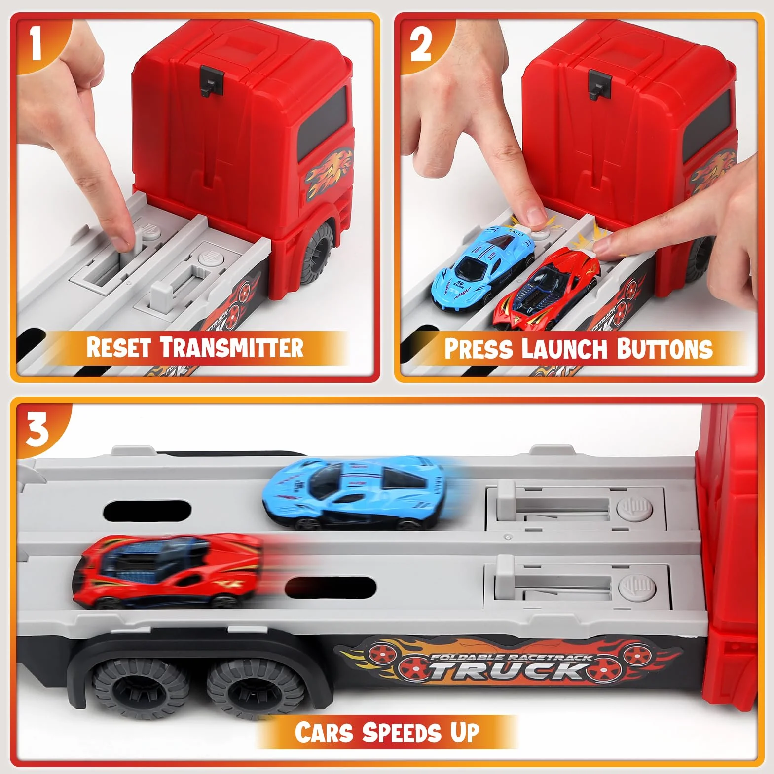 Aoskie Camion de Course Pliable Double Couche avec 6 Voitures à Tirer en Alliage pour Enfants