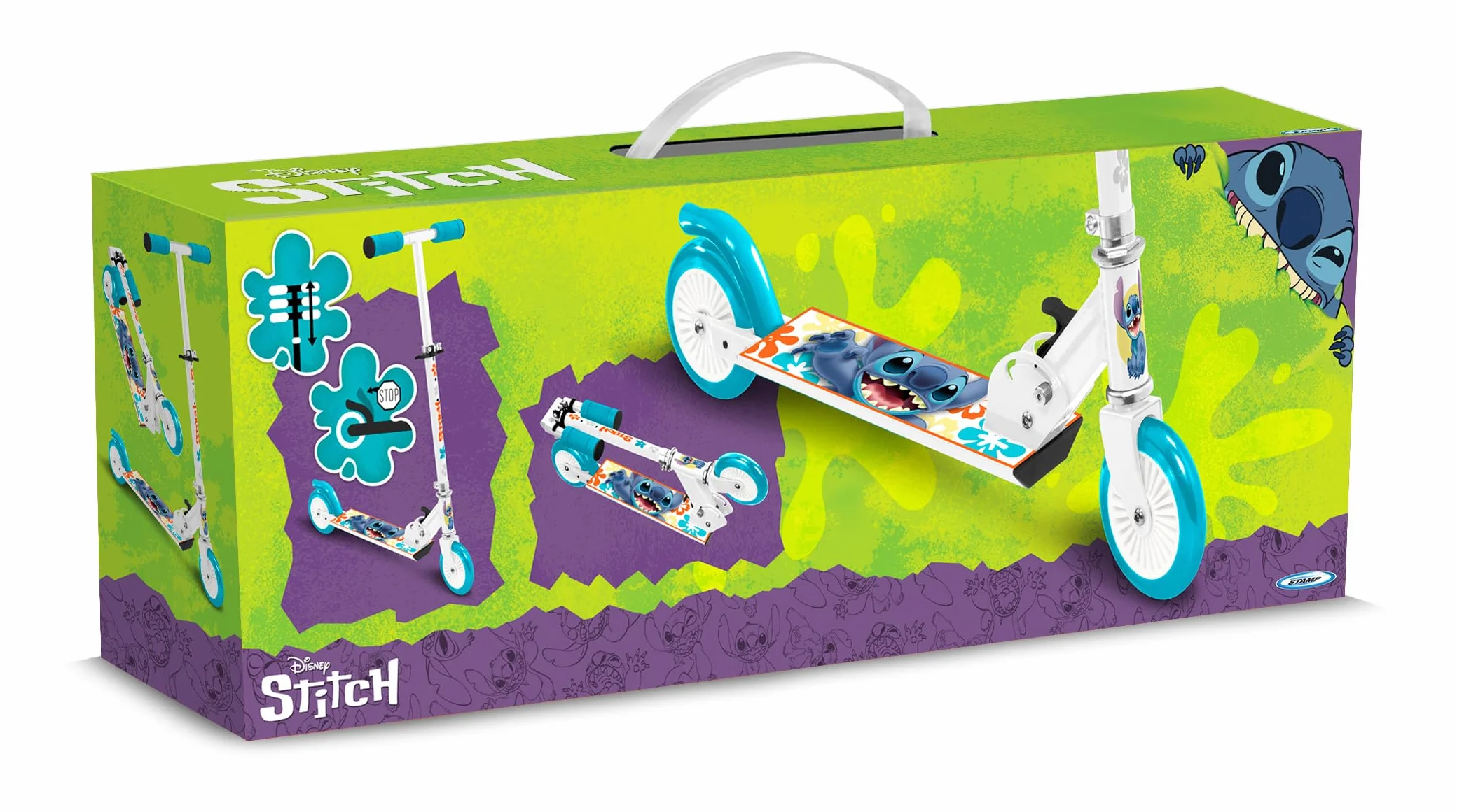 Trottinette Pliable Stitch Roulement à Billes ABEC 5 Frein Arrière Pied Hauteur Ajustable Plateau Aluminium Antidérapant Poignées Mousse Bleu