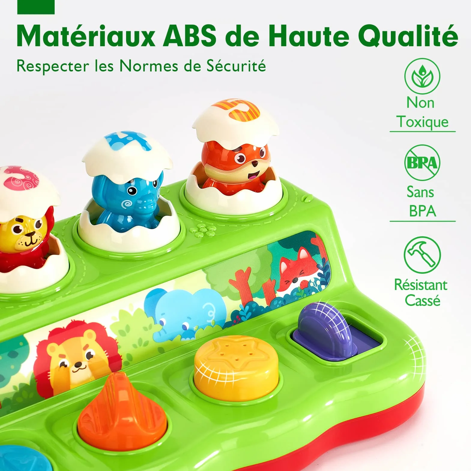 hahaland Jouet Montessori Bébé 1 an avec Musique et Lumières, Jouet Pop-up Animaux Couleurs Enfant 1-4 Ans