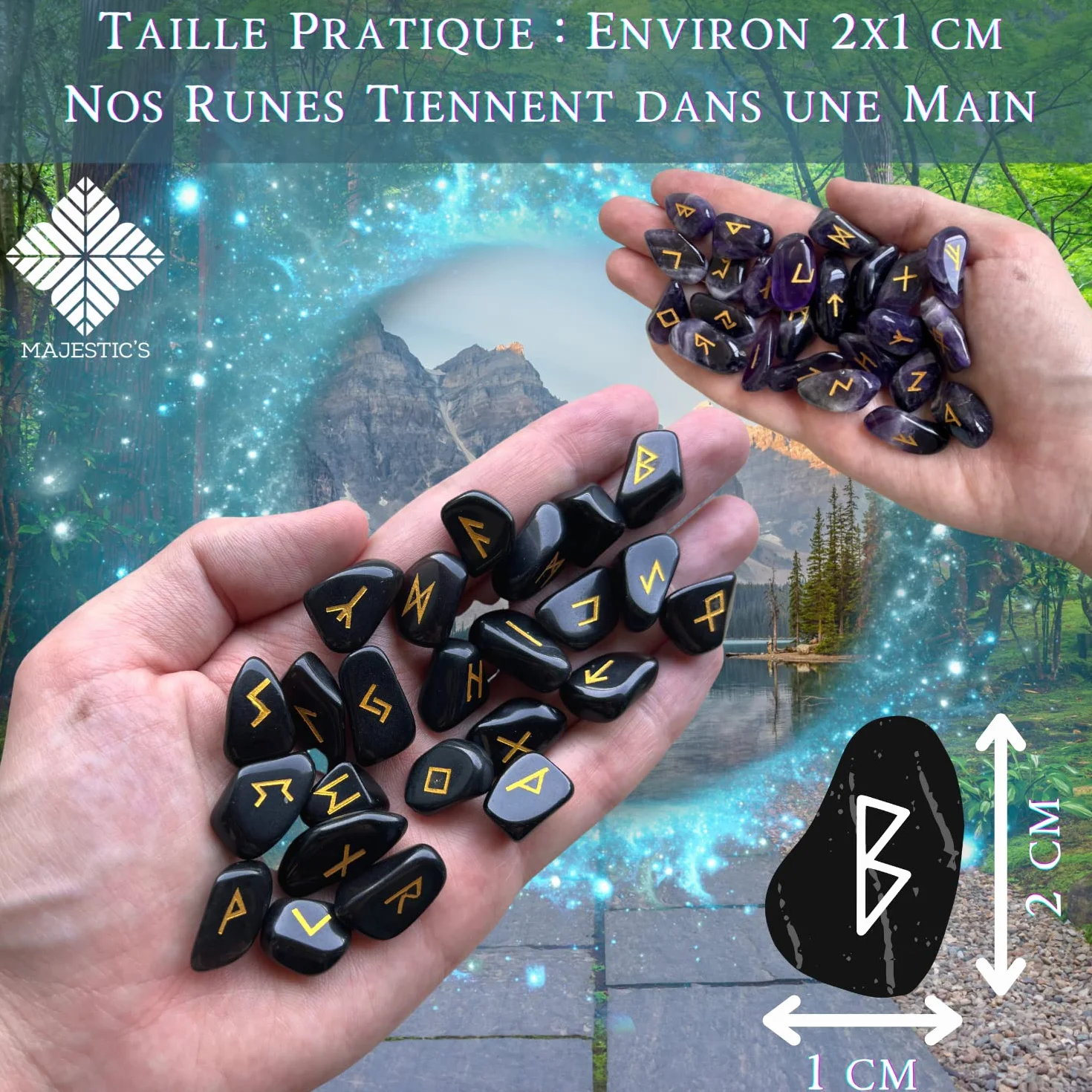 Runes Divinatoires Vikings - Pack de 25 Pierres Naturelles Aventurine Verte Gravées 2cm x 1cm avec Sac Noir et Ebook PDF - Alphabet Runique Futhark pour Divination
