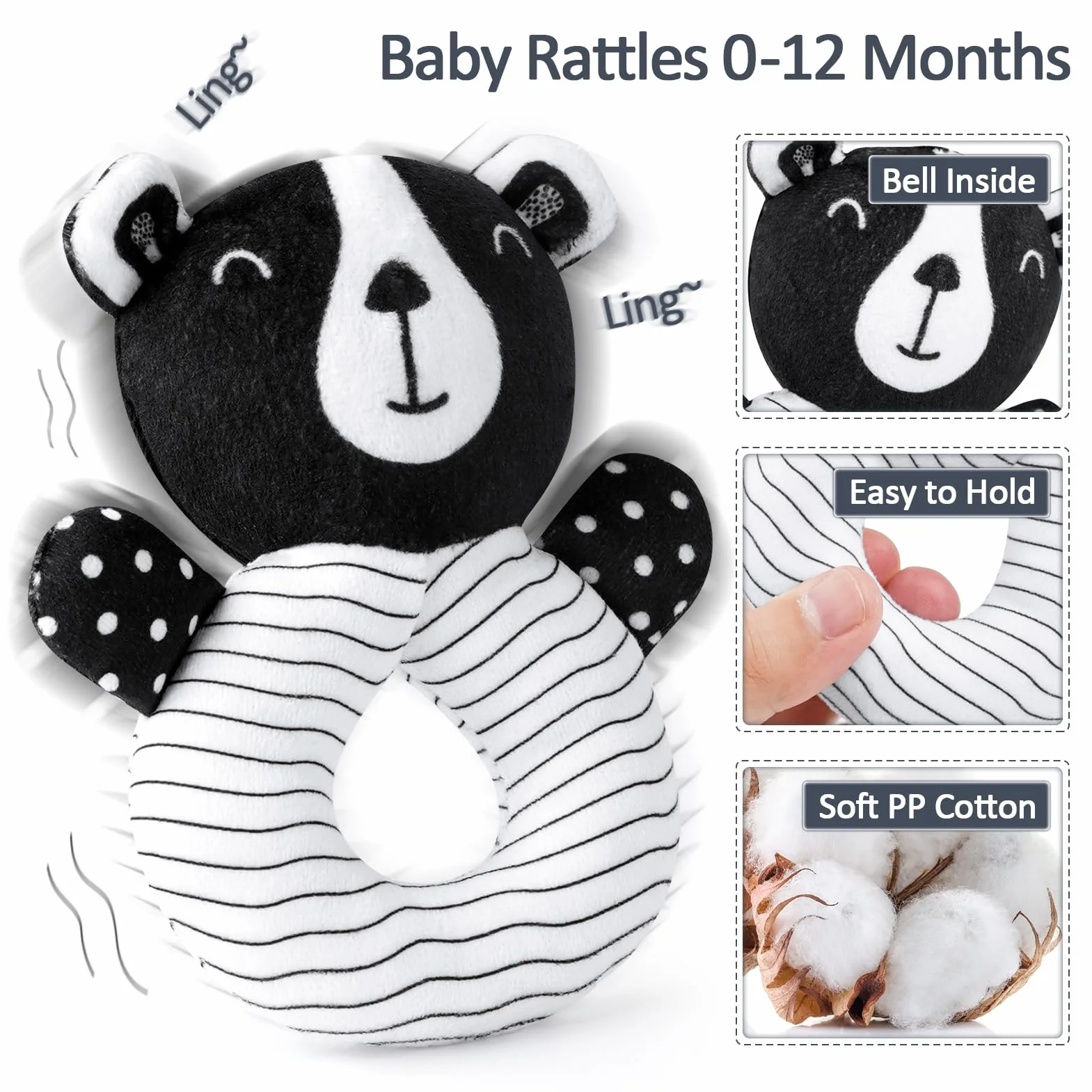 Joyreal Spirale d'Activité Bébé - Jouet Sensoriel Montessori Noir et Blanc pour Poussette Fille Garçon Cadeau Naissance