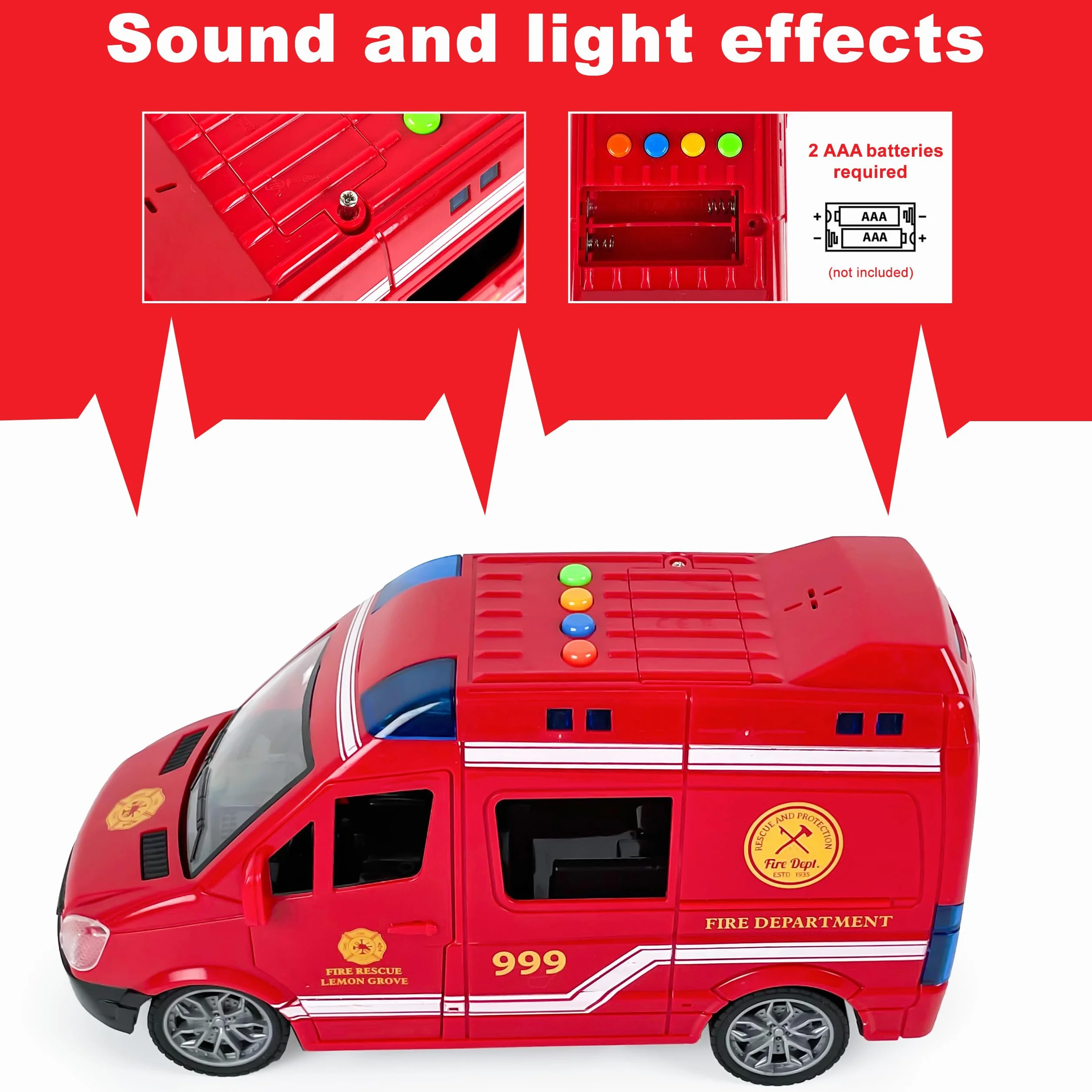 CELMAN Jouet ambulance avec support son et lumière véhicule secours voiture enfant 3 ans