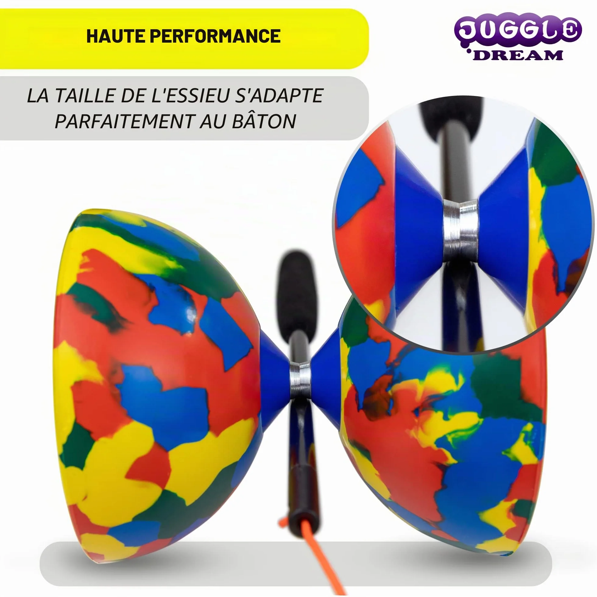 Jester Diabolo Jonglage Kit Professionnel avec Baguettes Superglass Multicolore