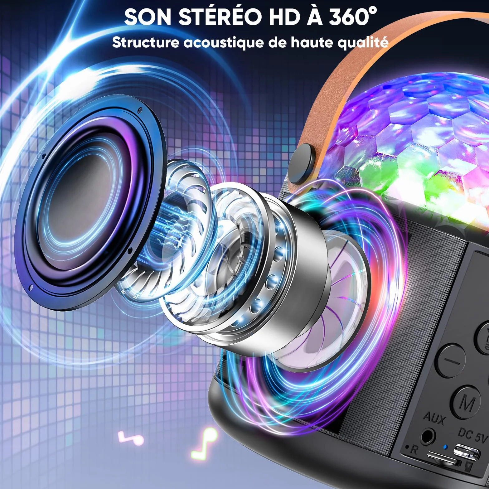 Micro Karaoke Bluetooth Enfant avec LED Disco, Enceinte Portable pour Chanter Anniversaire Famille