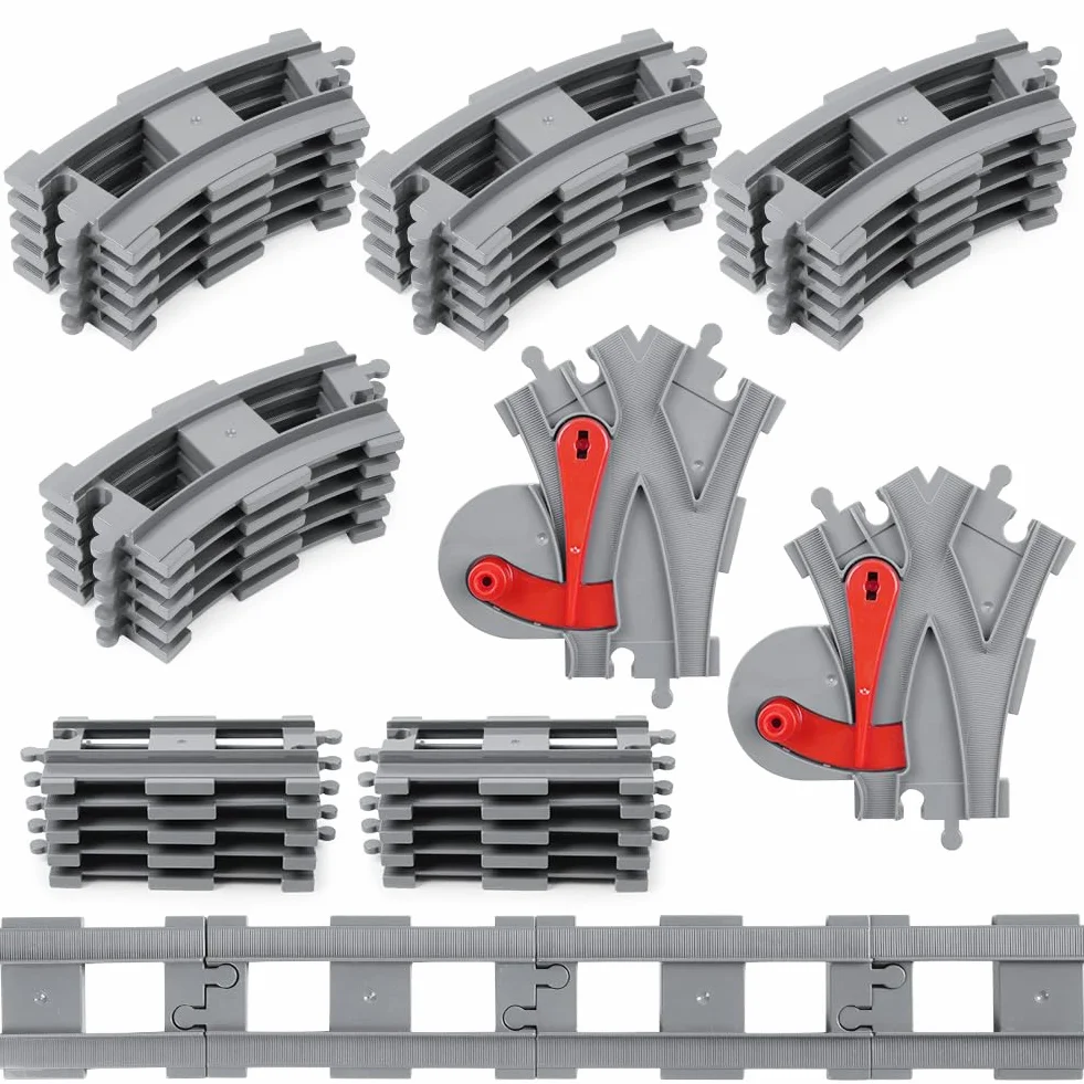 HOTUT Building Blocks Train Track Set, 32 Pièces City Rails, Extension de Rails de Blocs de Construction