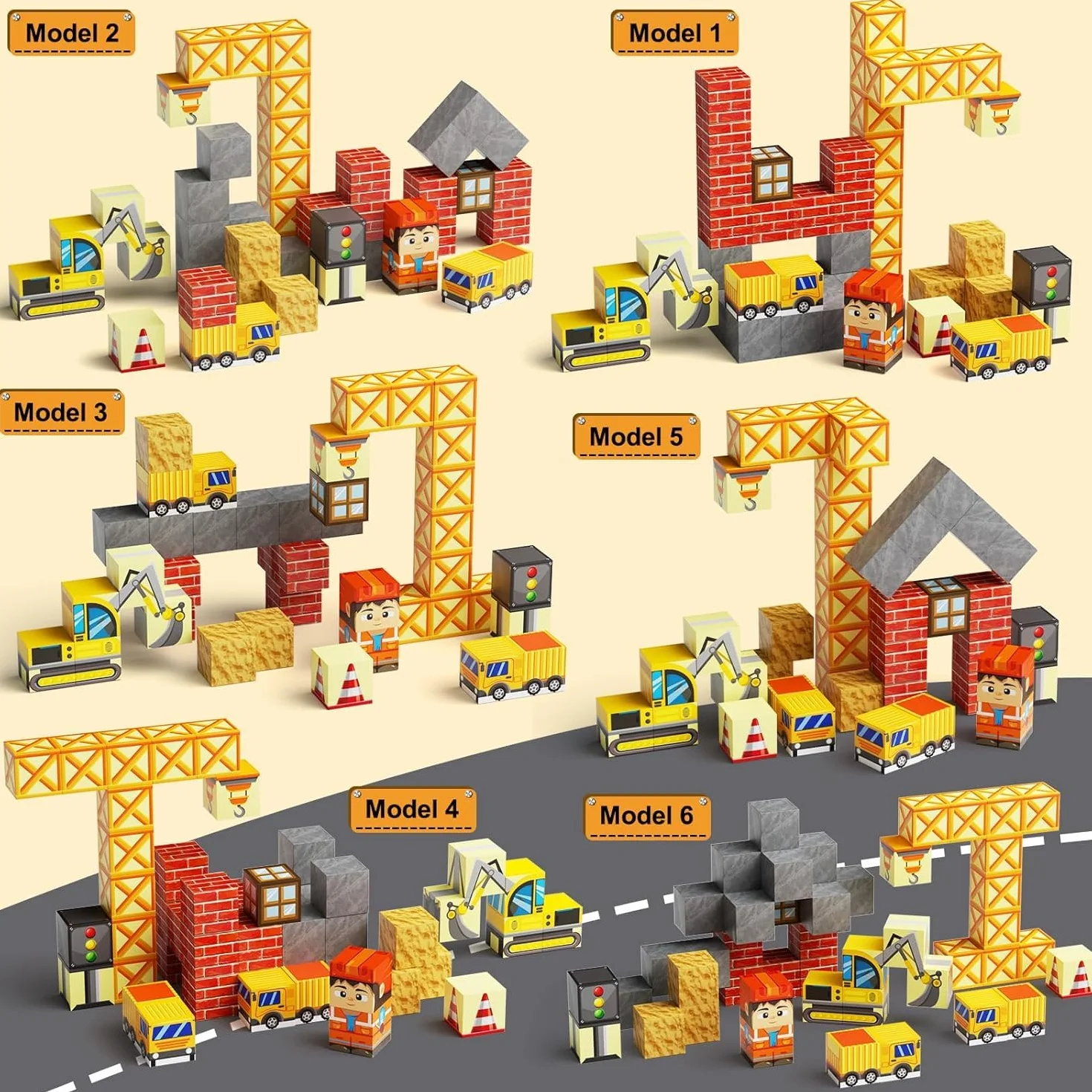 Jeu de Construction Magnétique Enfant 49 Blocs Empilables avec Boîte de Rangement Cadeau Garçons Filles 3+ Ans