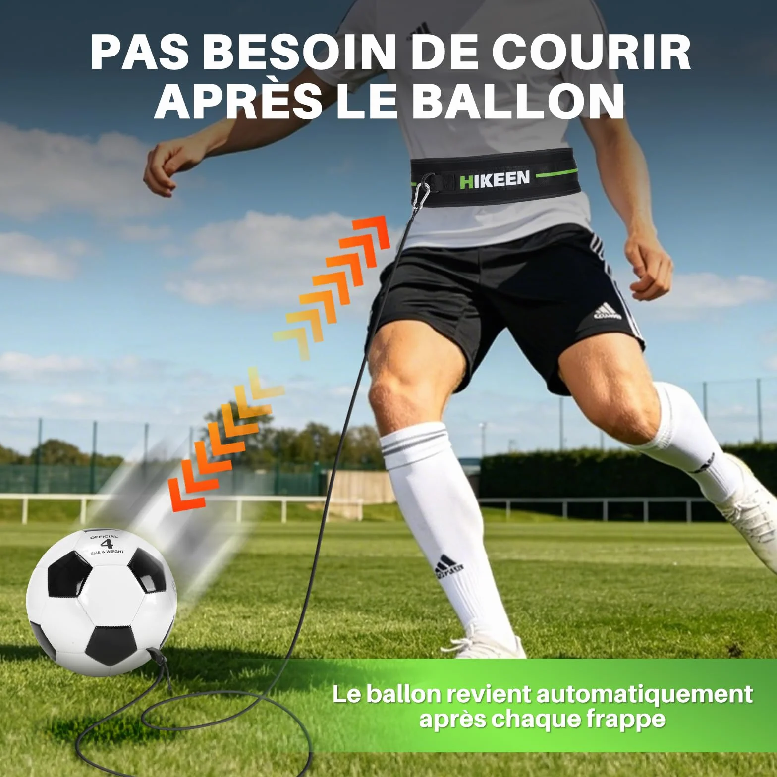 Hikeen Ceinture d'entrainement Football Réglable avec Ballon Foot Kit Entrainement Corde Élastique Adolescents Adultes
