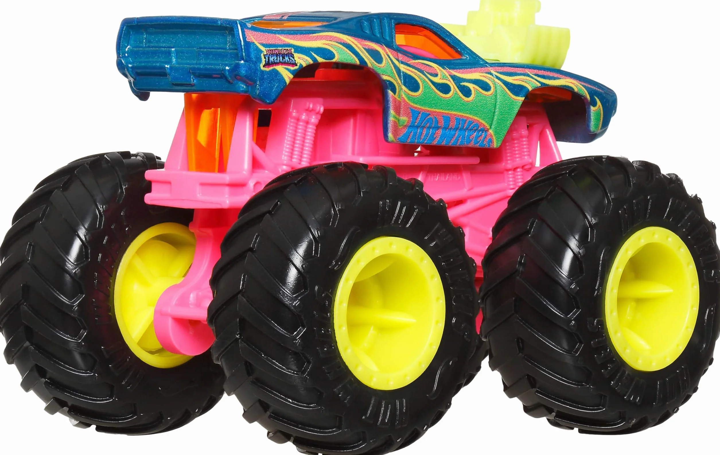 Hot Wheels Pack de 4 Monster Trucks 1/64 Véhicules à l’échelle, Roues Géantes JGD65