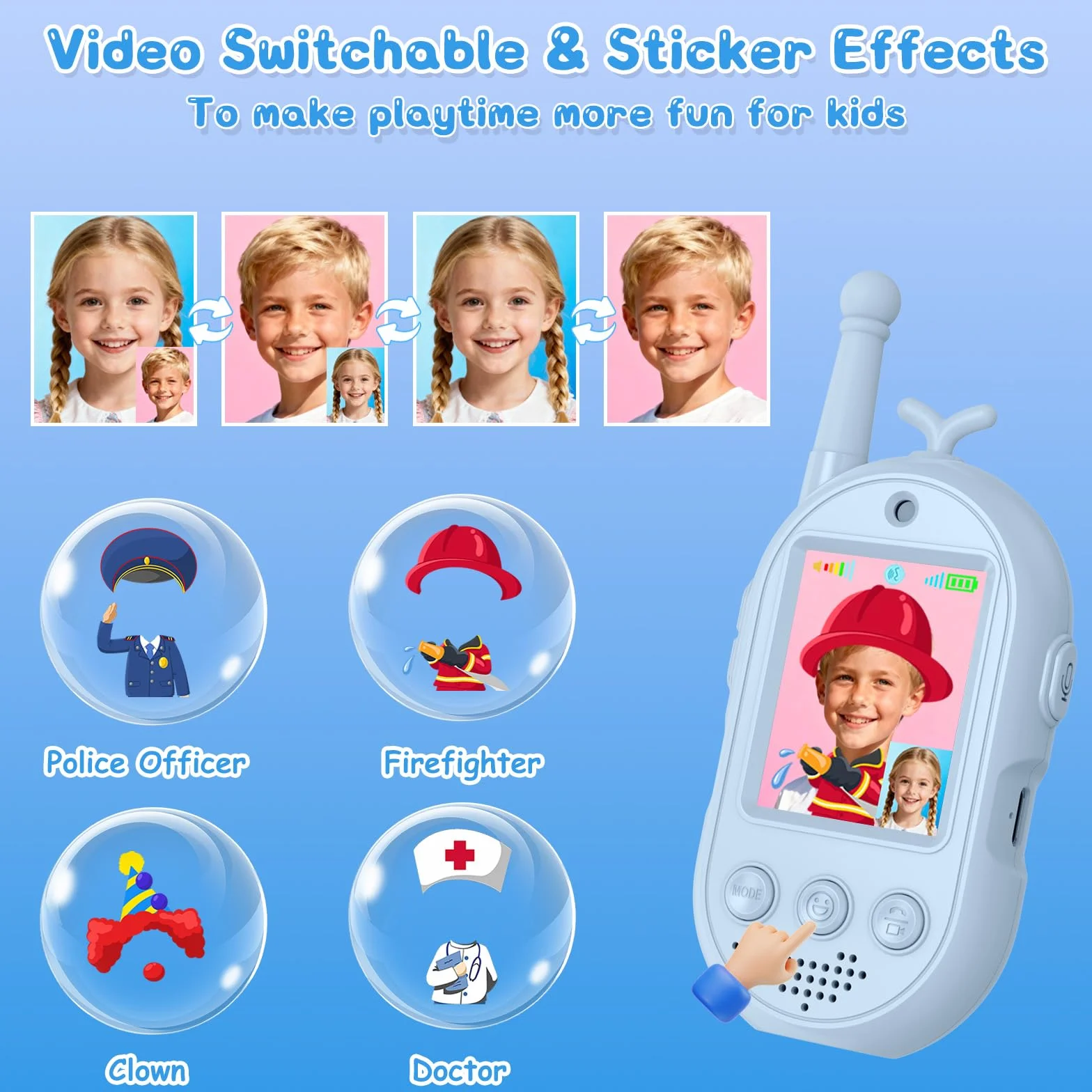 Talkie Walkie Enfants avec Vidéo, 2 Talkies Walkies Rechargeables, Communication Radio Bidirectionnelle, Cadeau 3-12 Ans (Rose + Bleu)