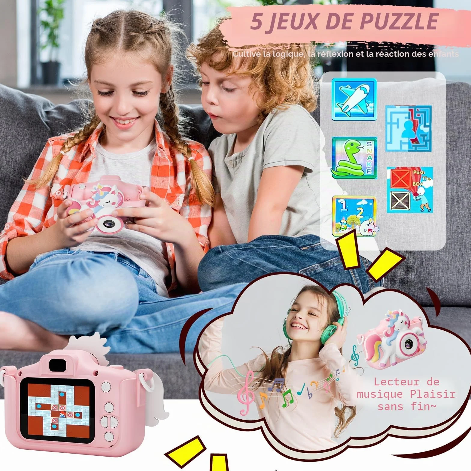 Diswoe Appareil Photo Enfant Selfie HD 32GB Carte Etui en Cuir Anti-Chute Jouet Cadeau Filles Garçons 3-12 Ans