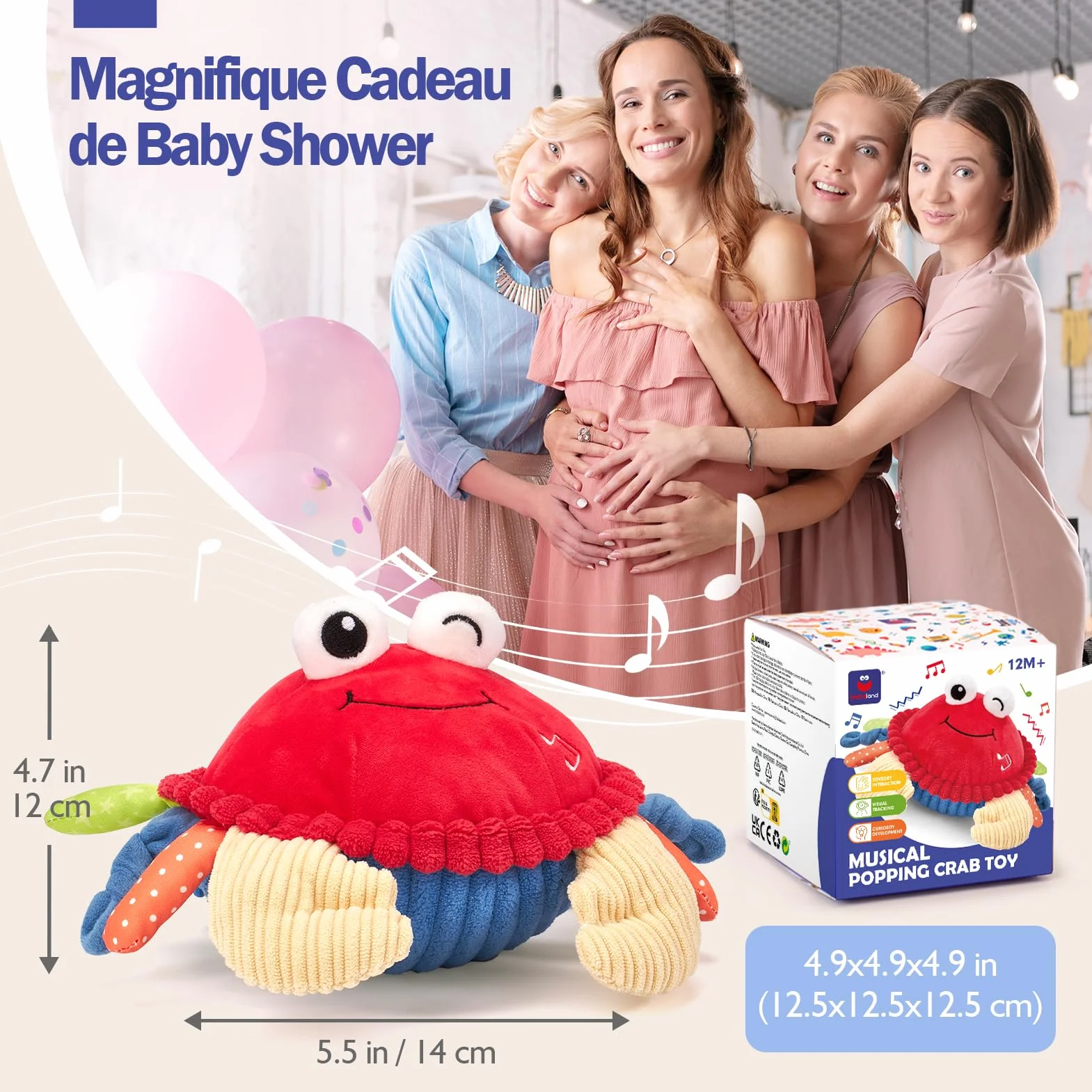 Jouet Bebe 6-12 Mois, Crabe Qui Marche avec Musique et Enregistrement, Jouets en Peluche Interactifs Tummy Time