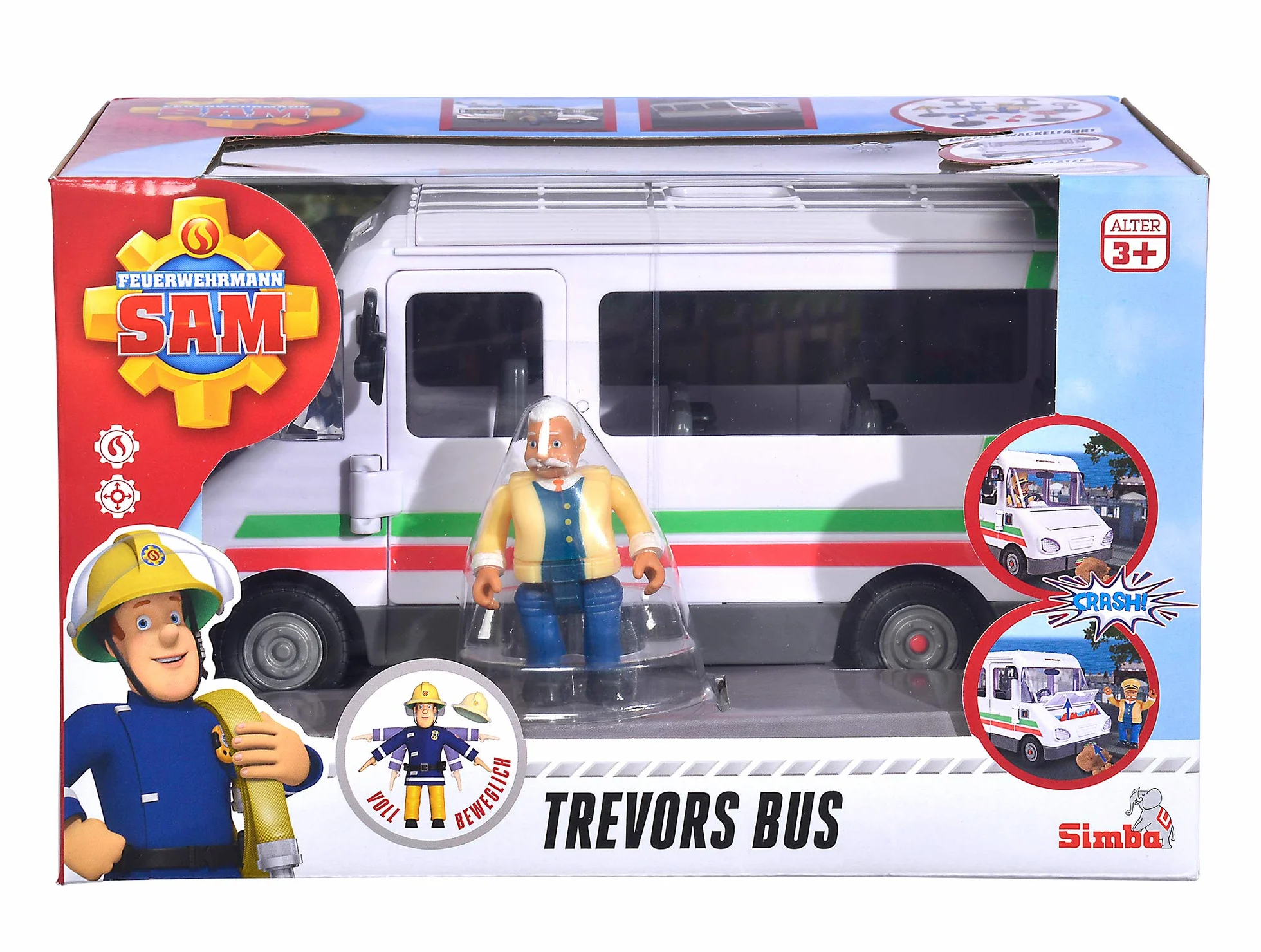 Fireman Sam Trevors Bus 20cm avec Figurine Trevor 6cm