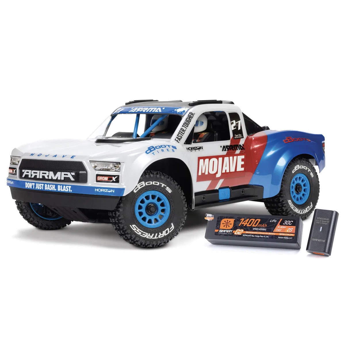 ARRMA Camion RC Mojave GROM 4X4 223S BLX Camion désert à Petite échelle RTR avec DSC, Batterie et Chargeur Inclus, Blanc, ARA2304ST2