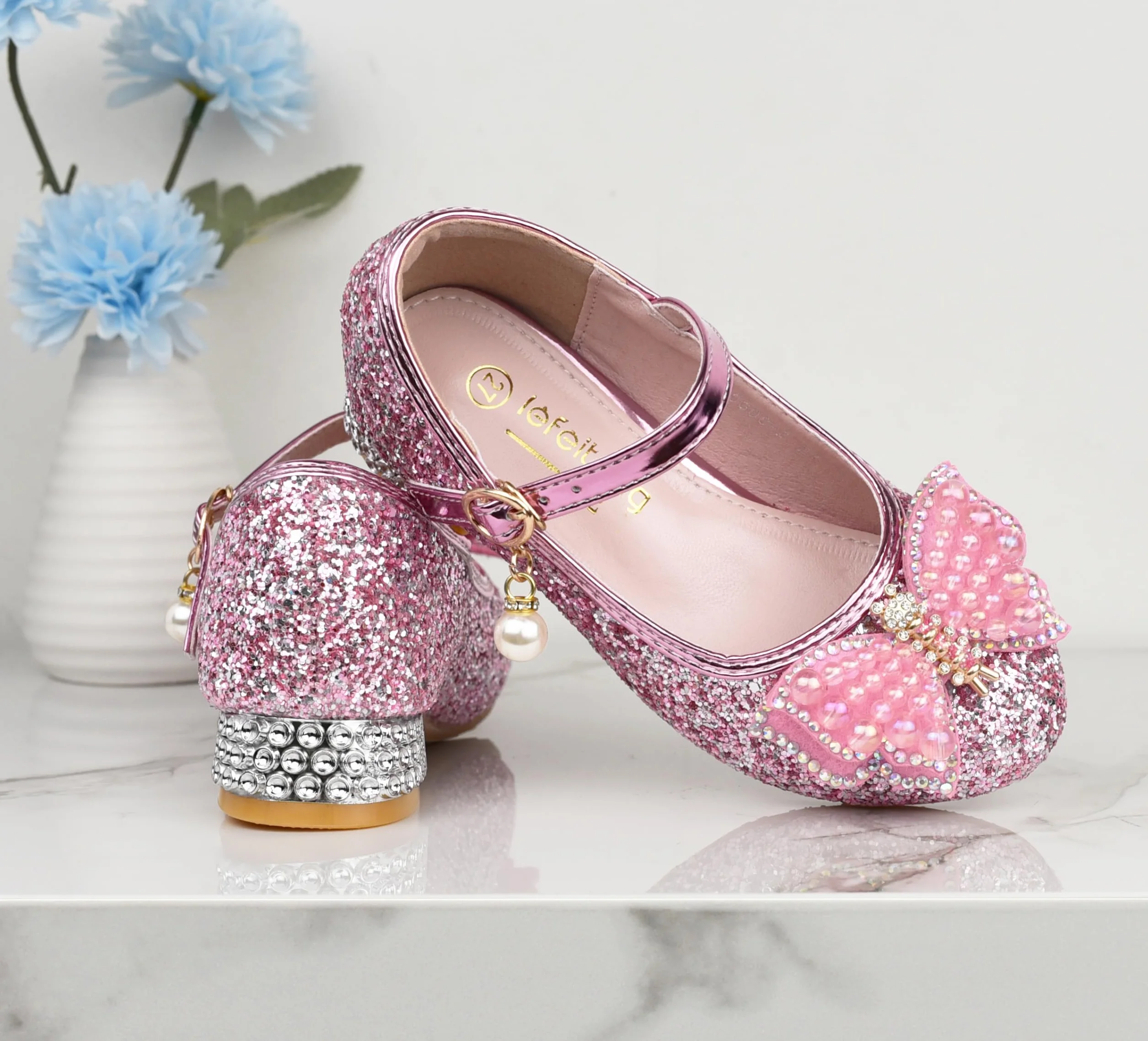 Chaussures de Princesse à Talon pour Filles avec Paillettes Déguisement Reine Scintillantes