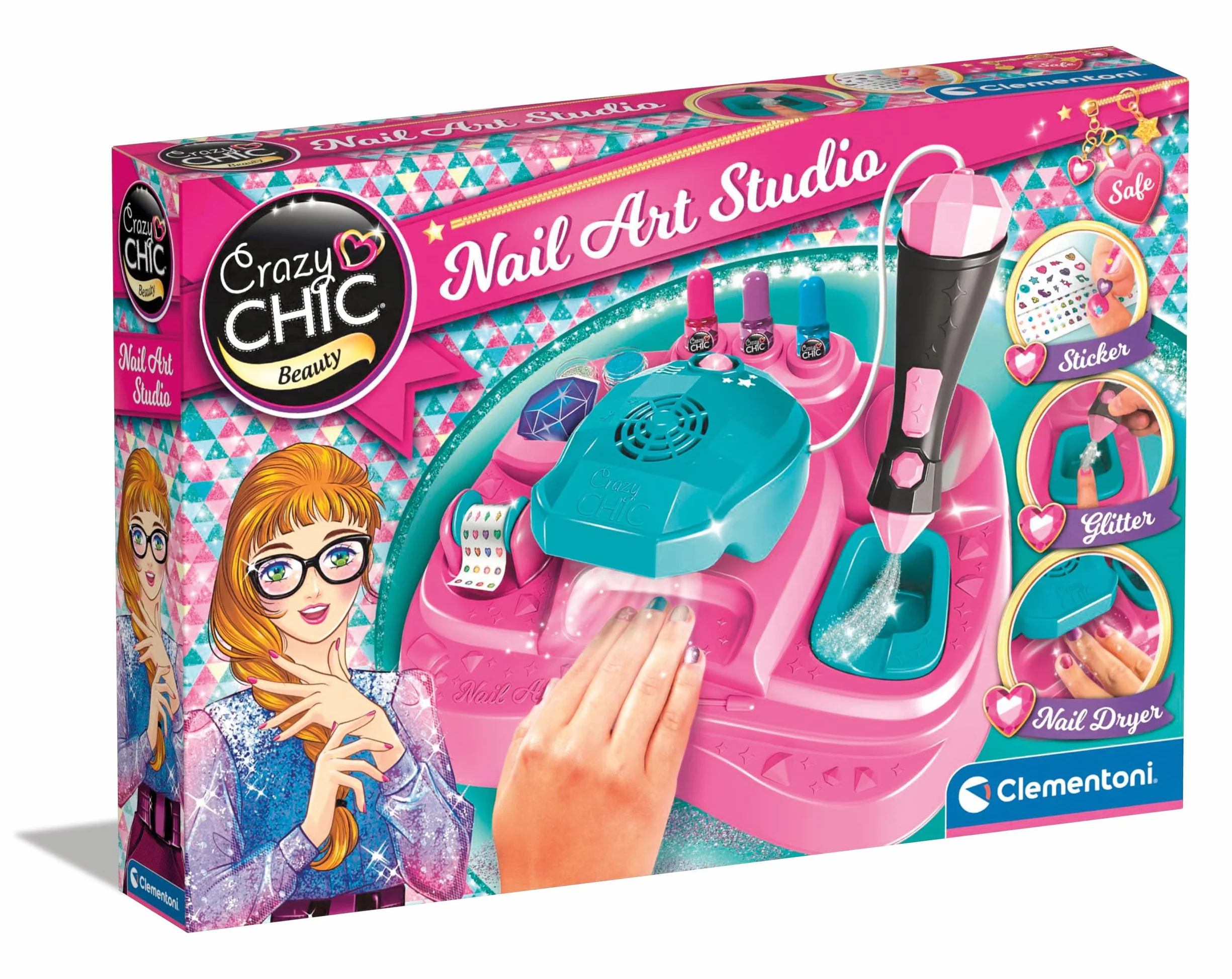 Clementoni Nail Art Studio Jeu Créatif Enfant Kit Ongles Trendy Vernis Stickers Paillette
