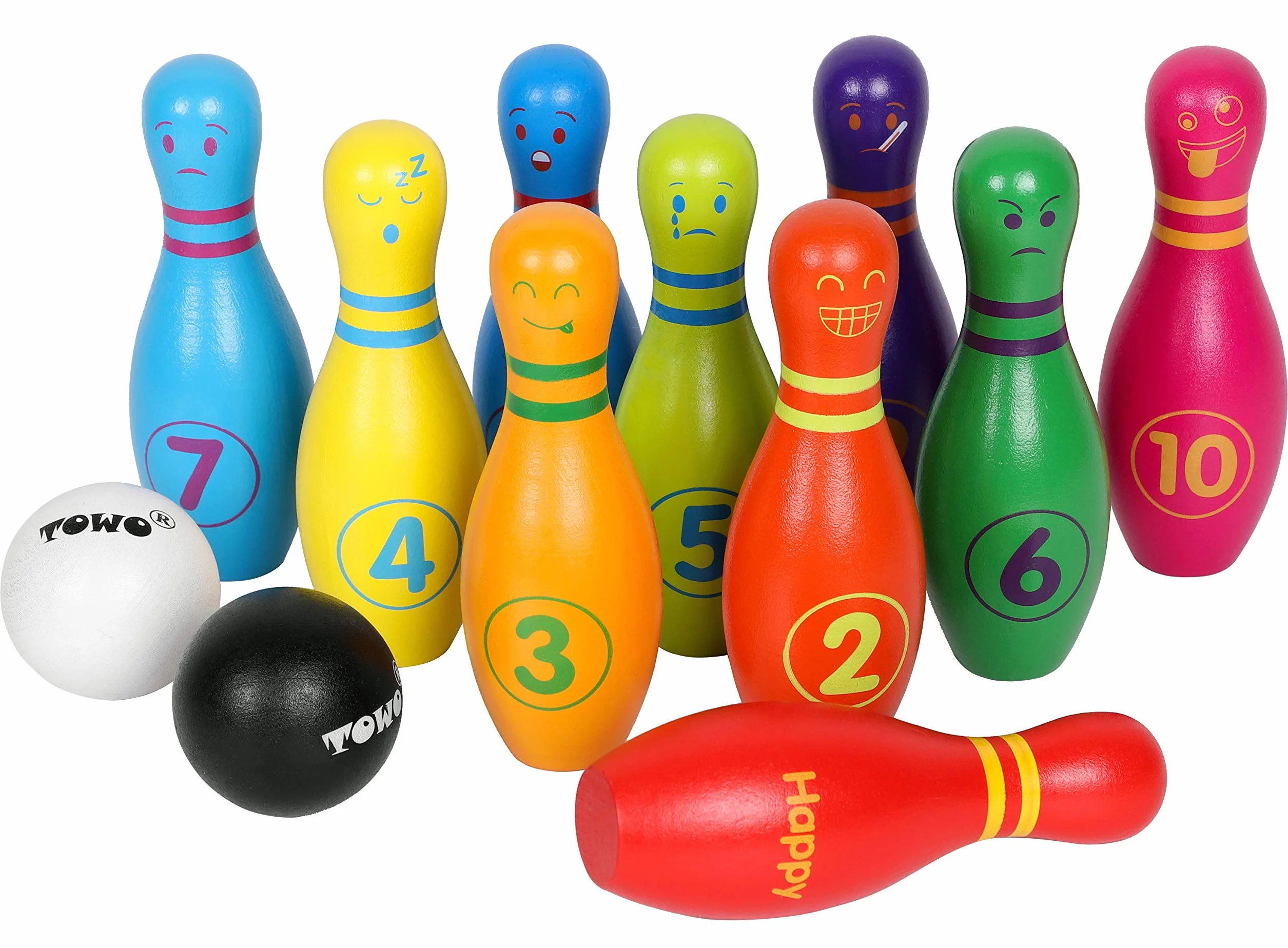 Jeu de quilles en Bois TOWO pour Enfants - 10 quilles avec Expressions faciales et Chiffres