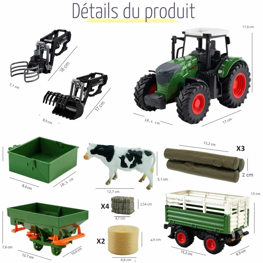 Véhicules de Tracteur agricole Remorque avec poignée Ronde Épandeur d'engrais Balle de Lait Jouets agricoles