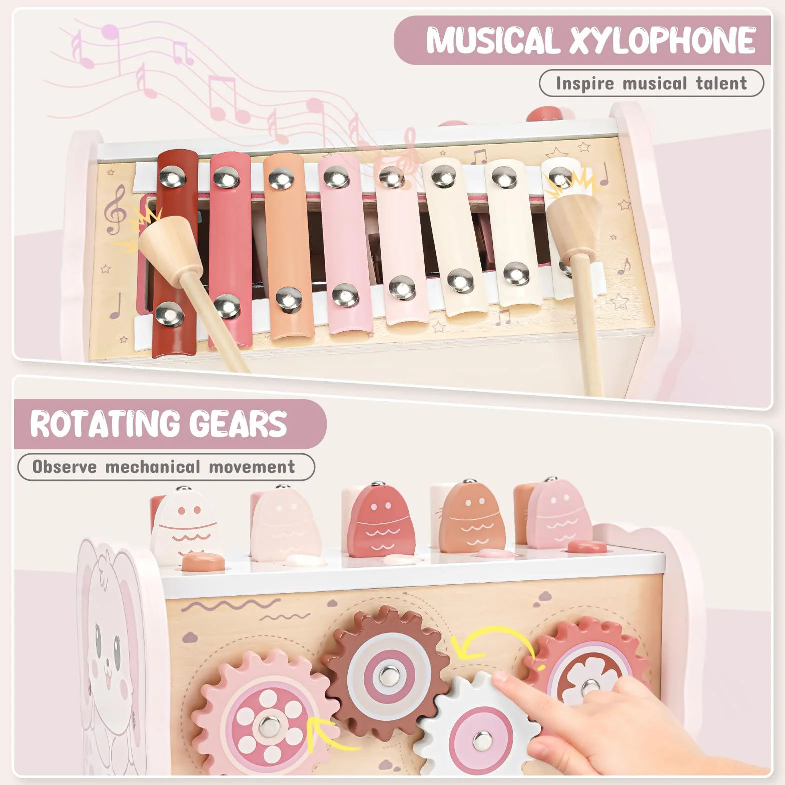 Joyreal Jeux Montessori 1 an - 4 en 1 Xylophone Bebe, Jeu Pêche, Jeu Marteau, Jouet en Bois Motricité Bébé Jeux Educatif