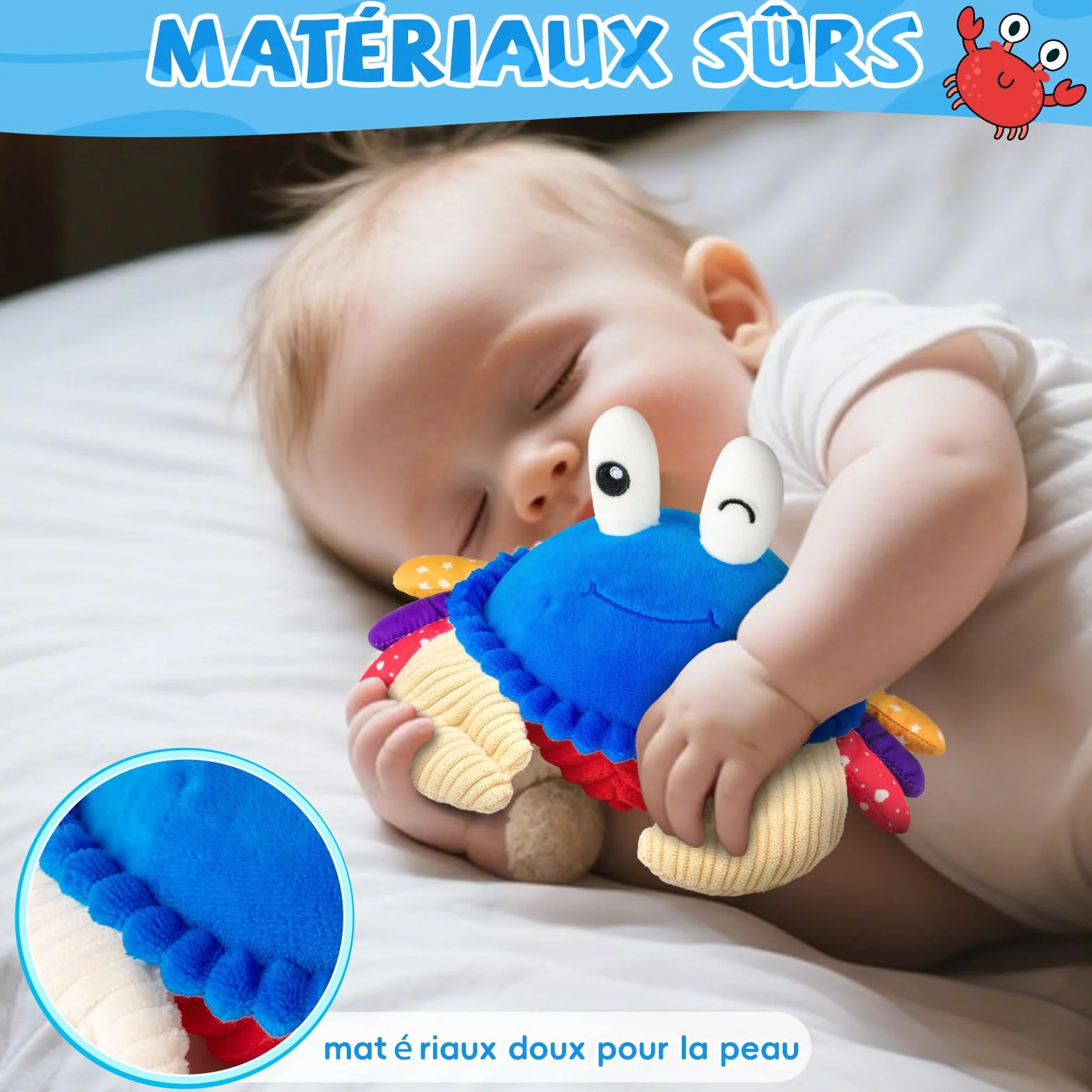SAIMAND Jouet Bébé 6-18 Mois Peluche Crabe Musicale Interactive avec Enregistrement Jeu Sensoriel Cadeau Garçon Fille 1 2 3 Ans Bleu