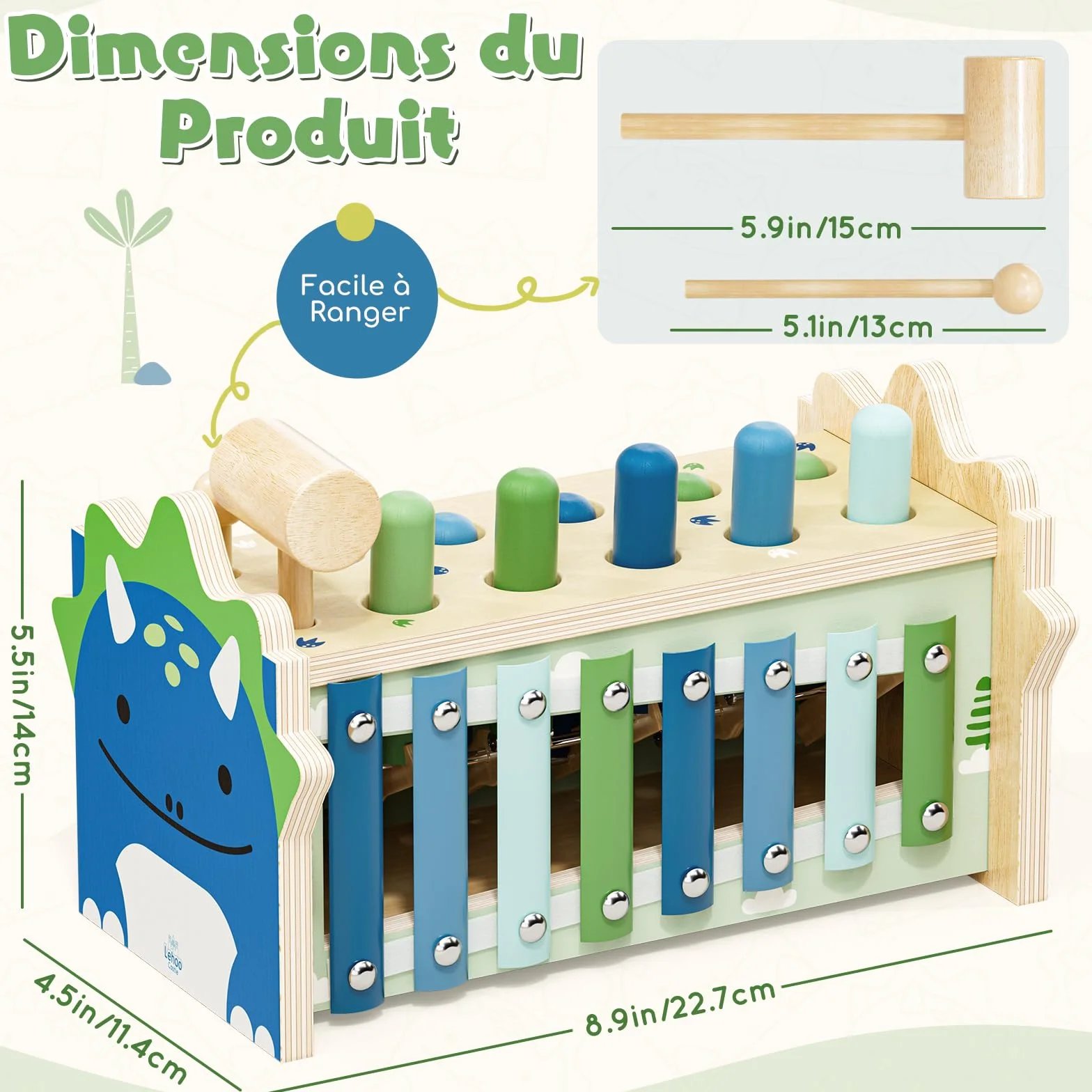 Jouets Montessori 1 An, Jouet en Bois avec Xylophone et Marteaux, Jouets d'Éveil Motricité pour Tout-petits 1-3 Ans