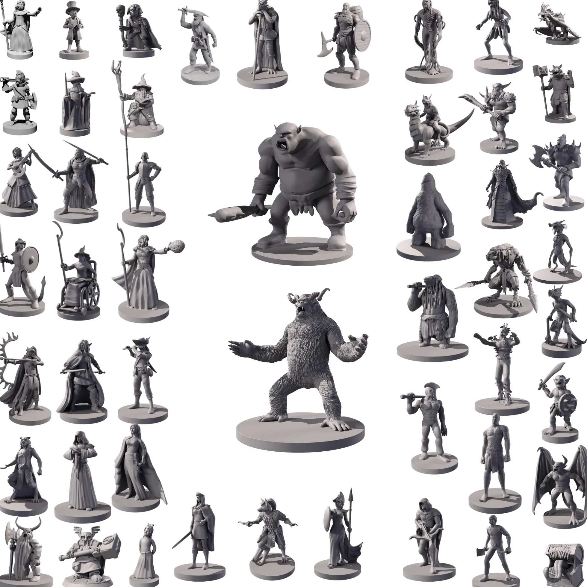 50 figurines RPG fantaisie miniatures pour donjons et dragons Pathfinder non peints