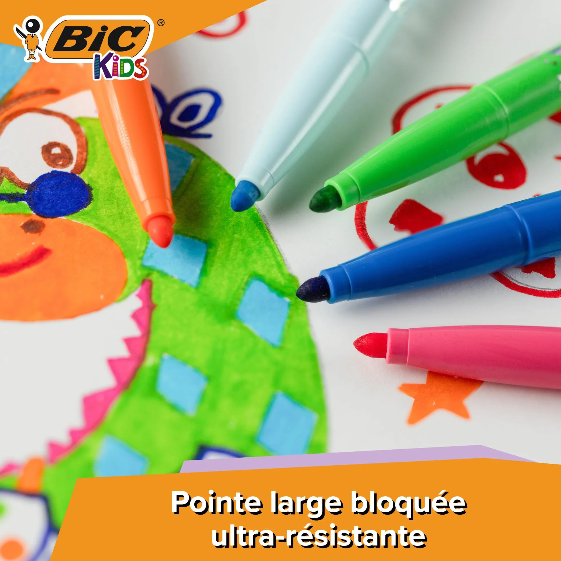 BIC Kids Visacolor XL Feutres de Coloriage à Pointe Large, Lavables, Encre à base d'eau, Pot de 48