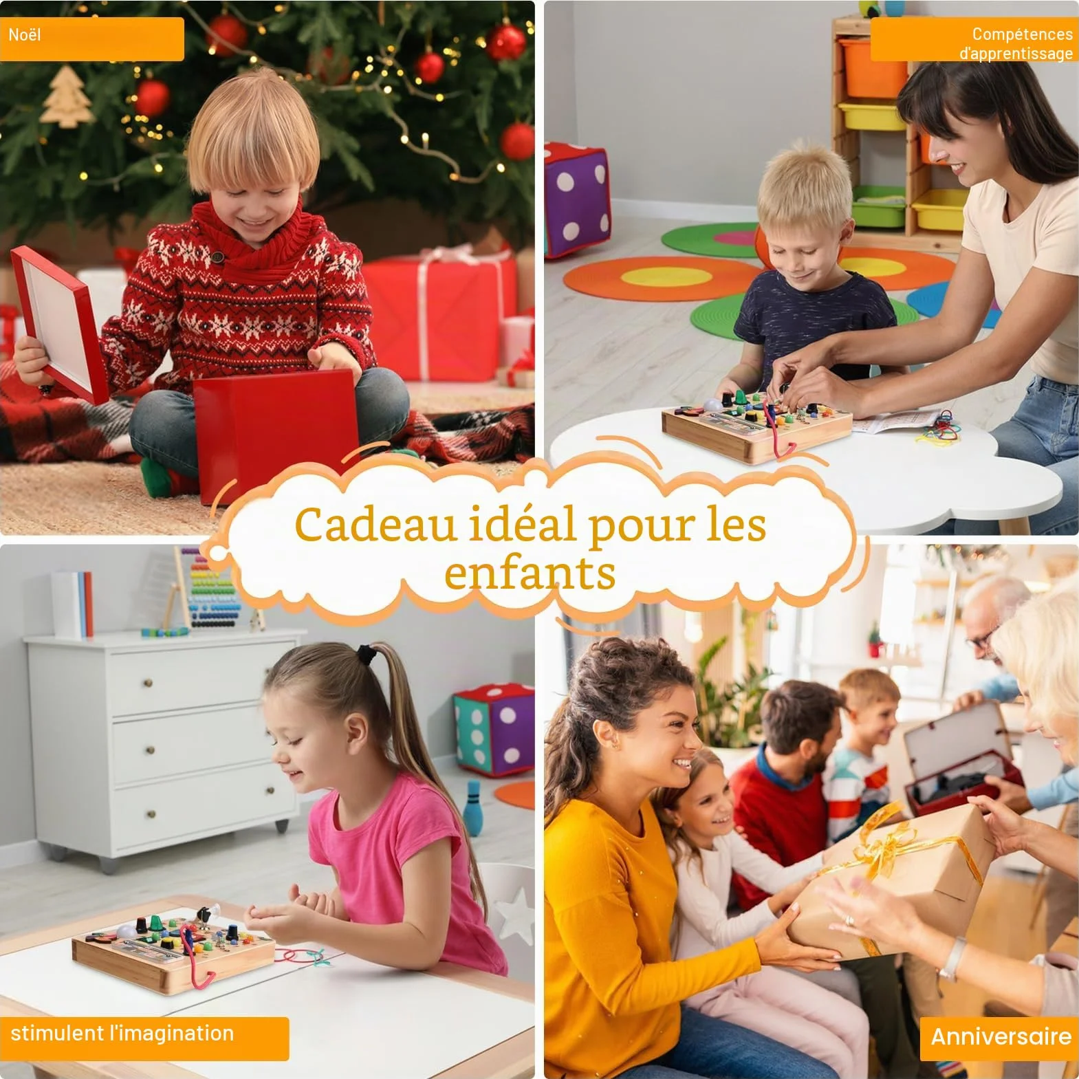 Planche Montessori Busy Board en Bois pour Bébé 3+ Ans, Activity Board avec 19 Lumières, Jouet Éducatif Sensoriel Motricité, Voyage Portable Cadeau Garçons Filles