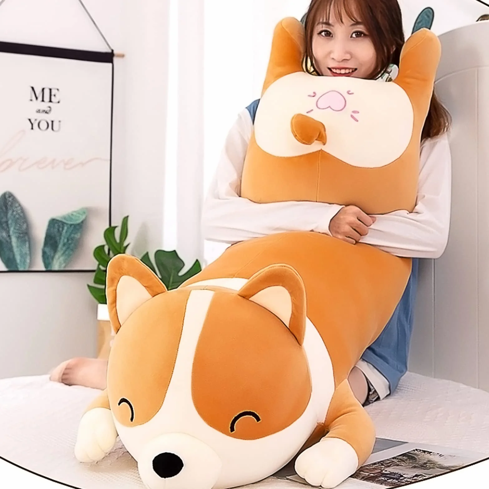 SNOWOLF Oreiller en Peluche Shiba Inu Chien Mignon Corgi Akita 58cm Yellow