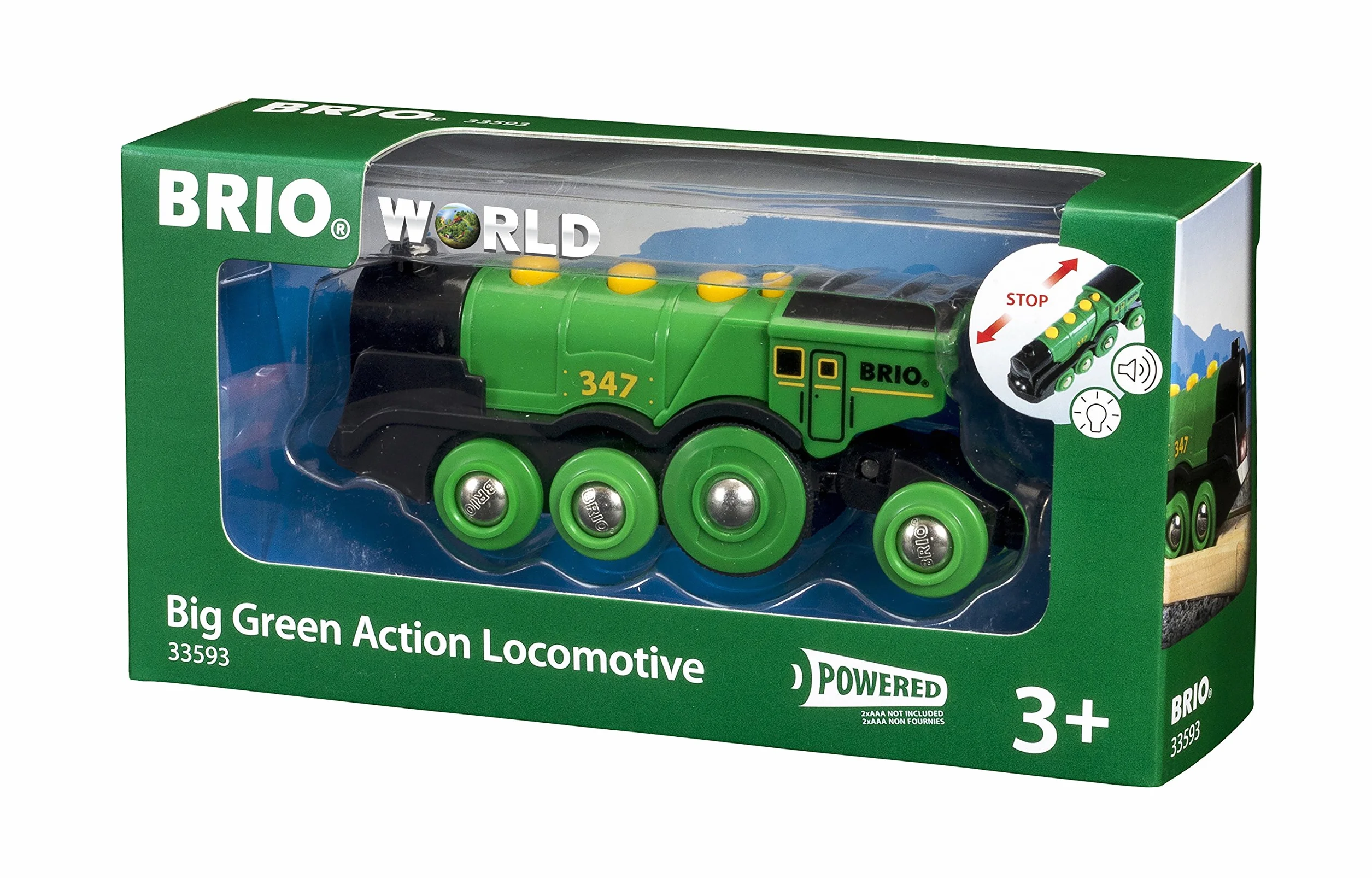 BRIO World 33593 Locomotive Verte Puissante À Piles Train Électrique Jouet pour Garçons Filles Dès 3 Ans