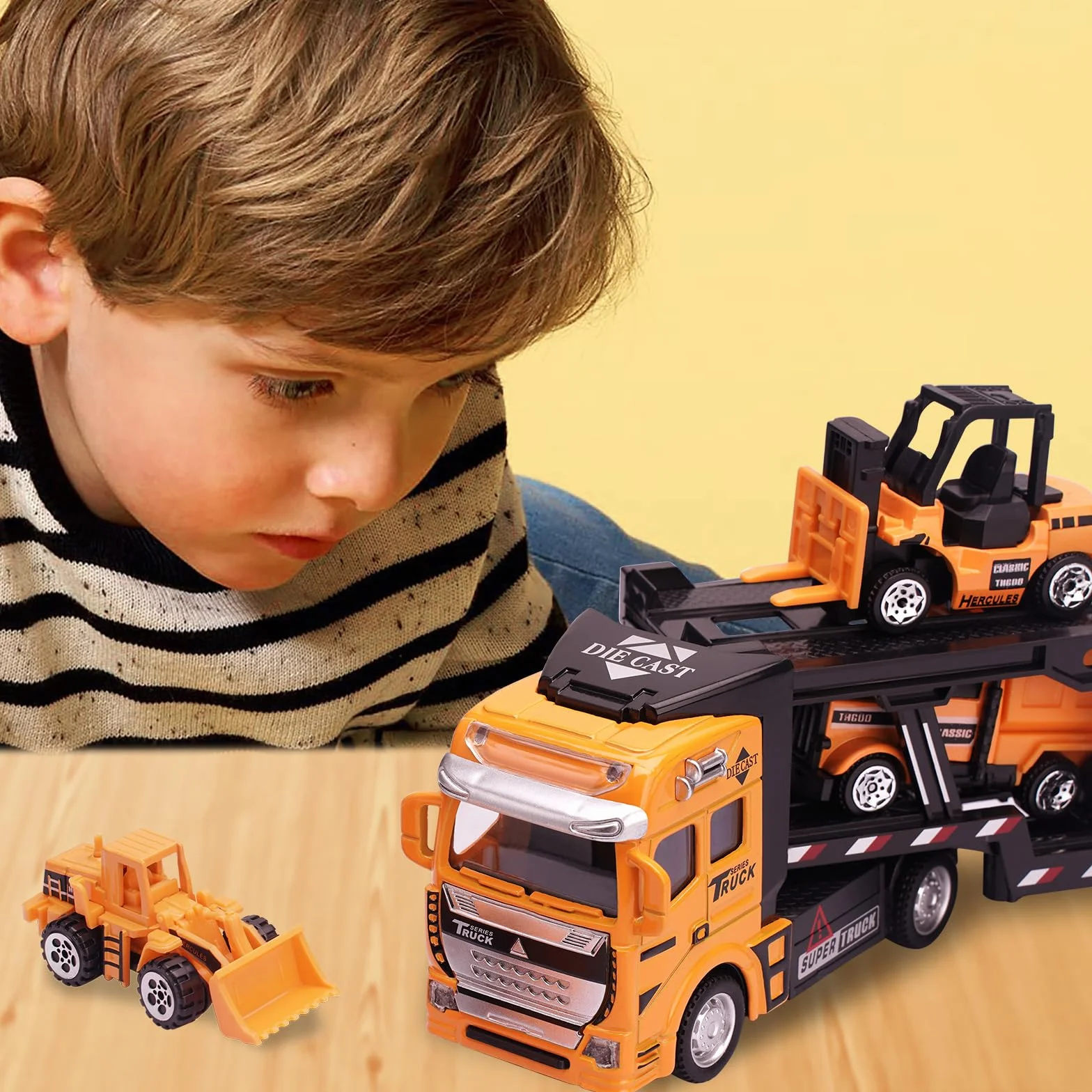 VBACALA Camion de Transporteur Voiture Jouet 7 en 1, Ensembles de Construction pour Enfants 3 Ans