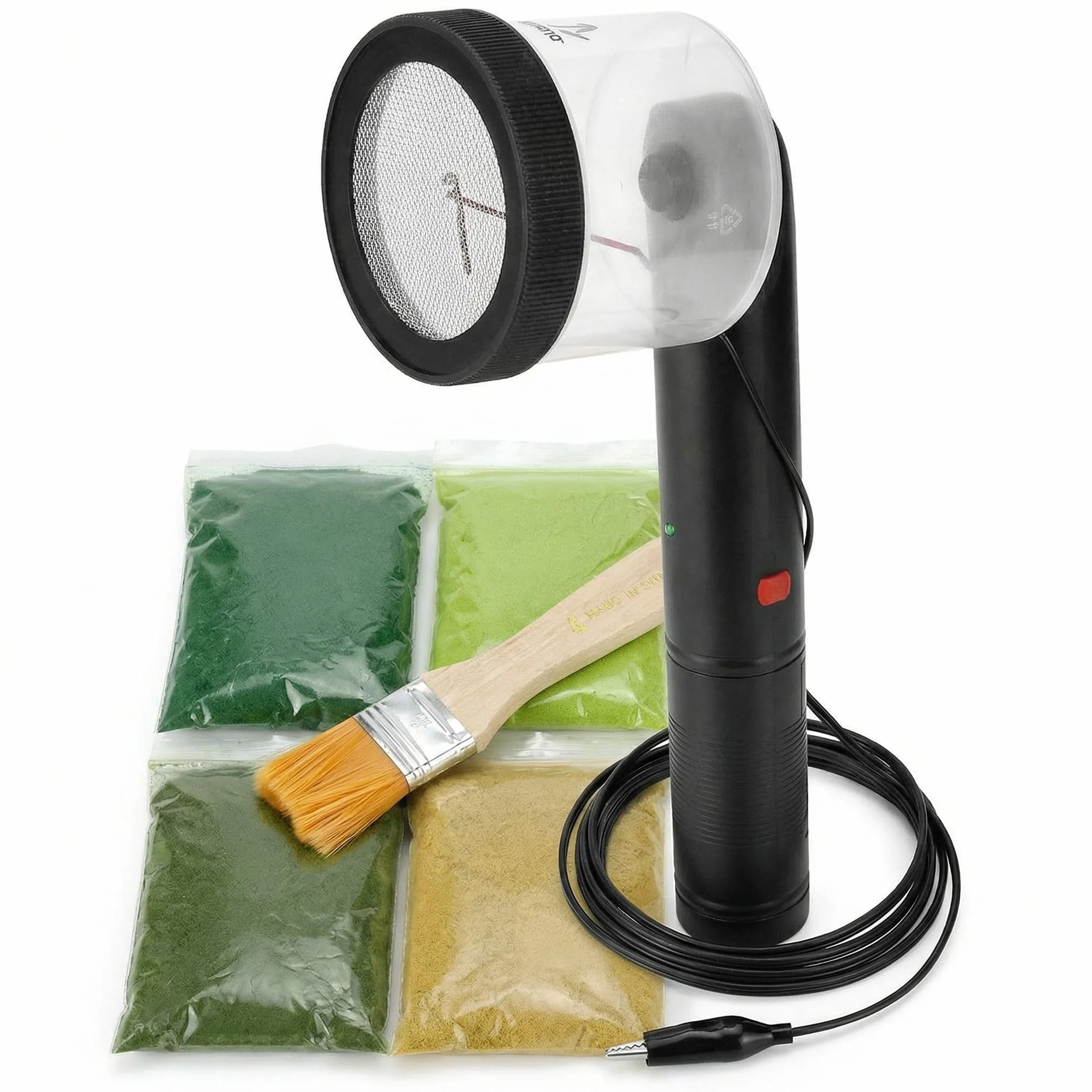 QWORK Kit de Flocage électrostatique pour modélisme, 4 Couleurs Fibres et Brosse