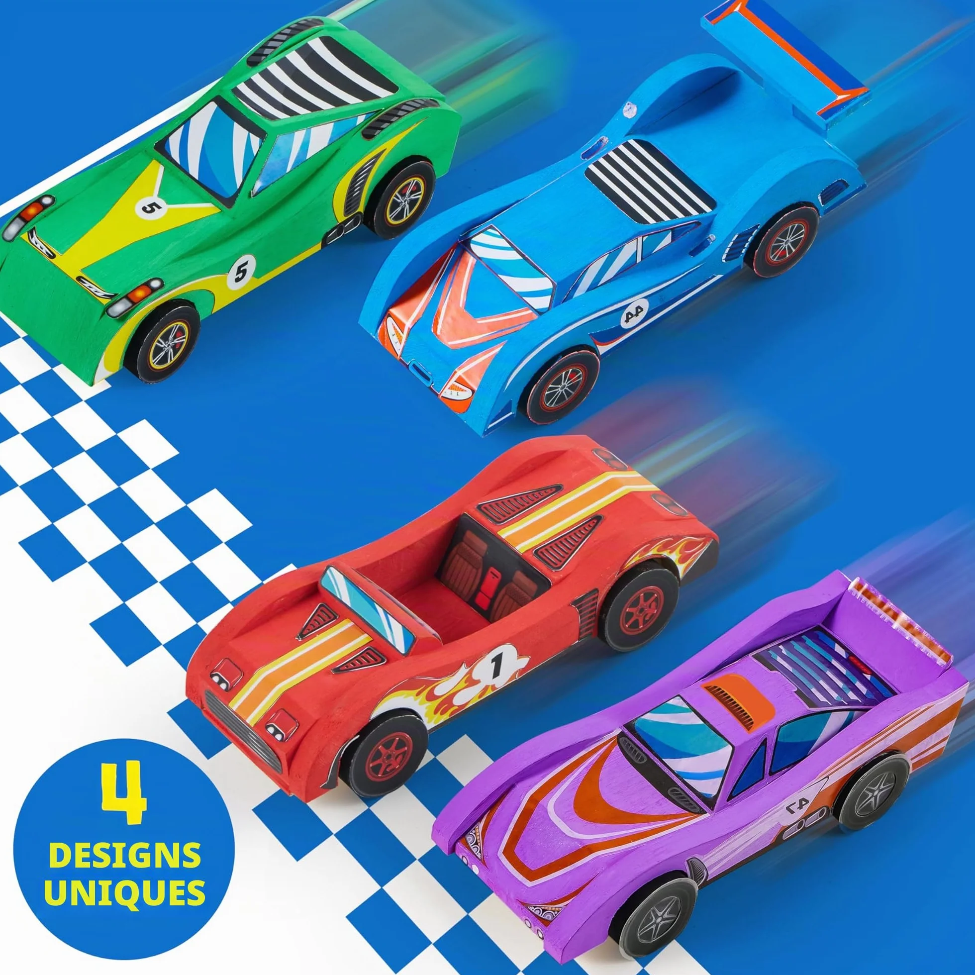 Klever Kits Kit de peinture pour voitures de course en bois, activités artistiques enfants 6-12 ans