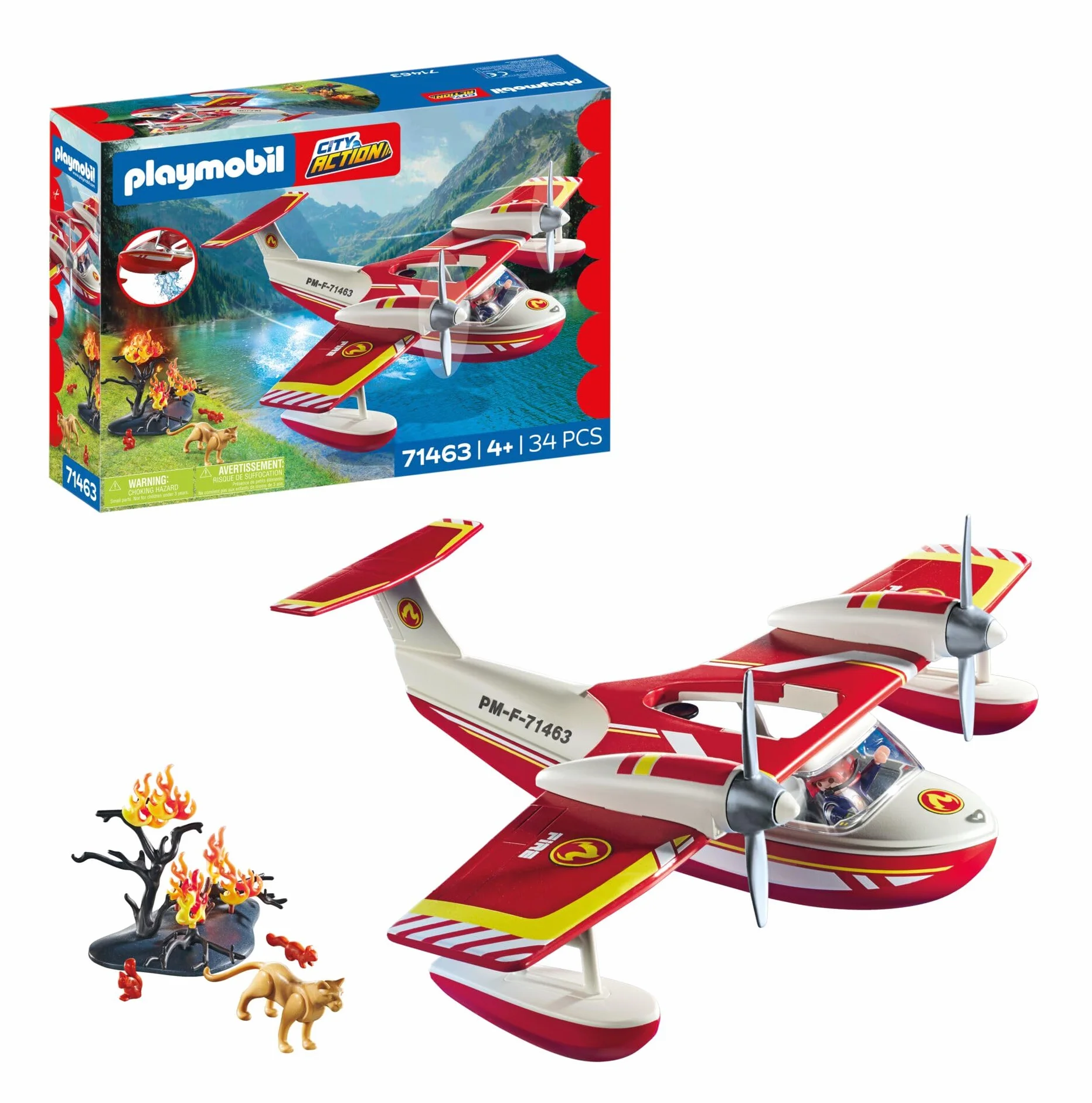 Playmobil 71463 Hydravion Pompier Action Heroes Avion Anti-Incendie avec Fonction d'extinction Dès 4 Ans