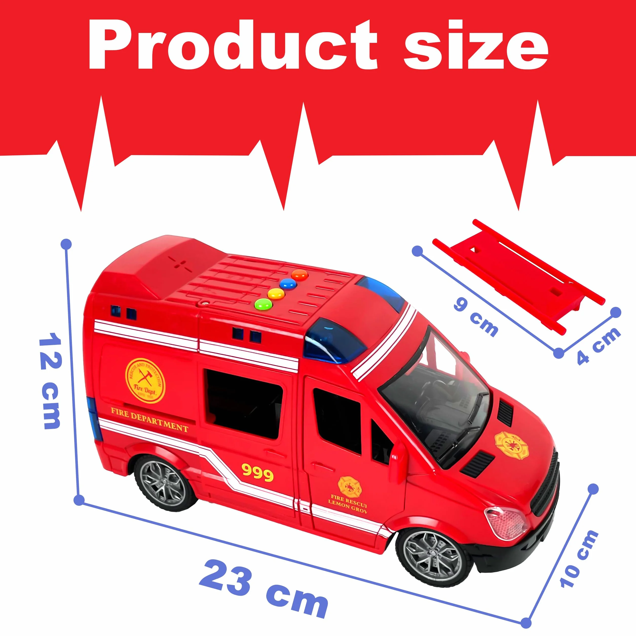 CELMAN Jouet ambulance avec support son et lumière véhicule secours voiture enfant 3 ans