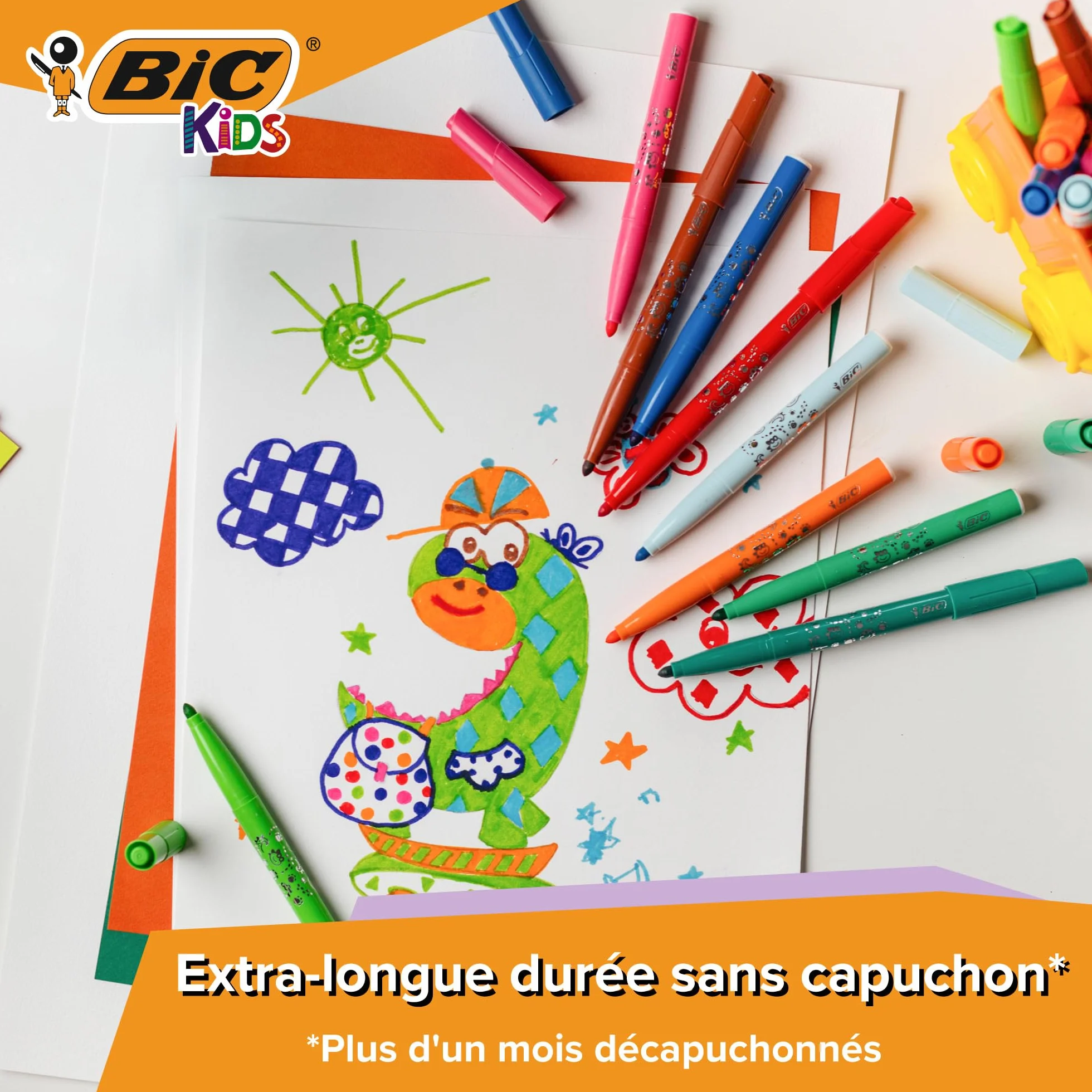 BIC Kids Visacolor XL Feutres de Coloriage à Pointe Large, Lavables, Encre à base d'eau, Pot de 48