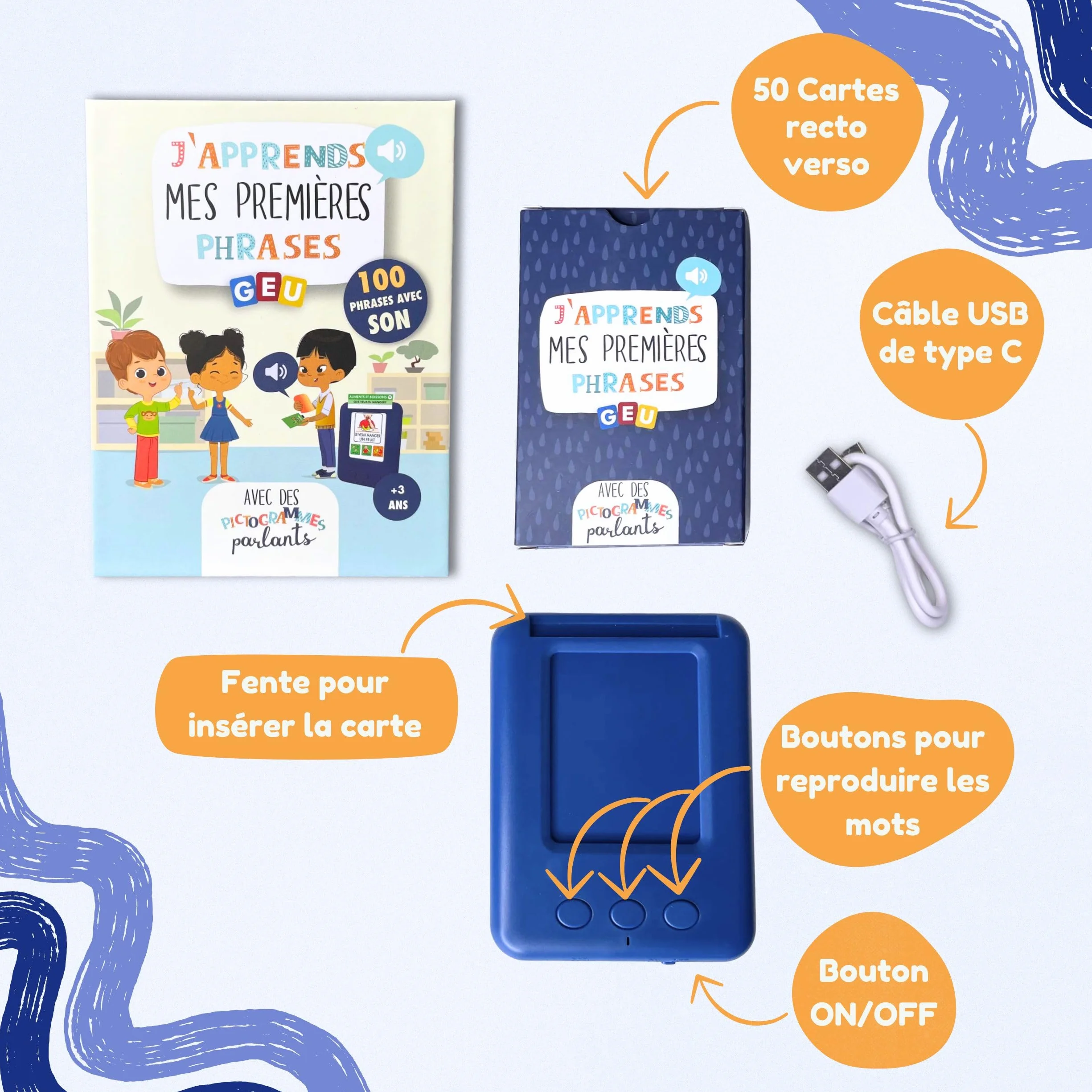 Carte Parlante Montessori Français avec Pictogramme - Cartes Parlantes Français Apprendre Mots Phrases J’apprends Premières Phrases