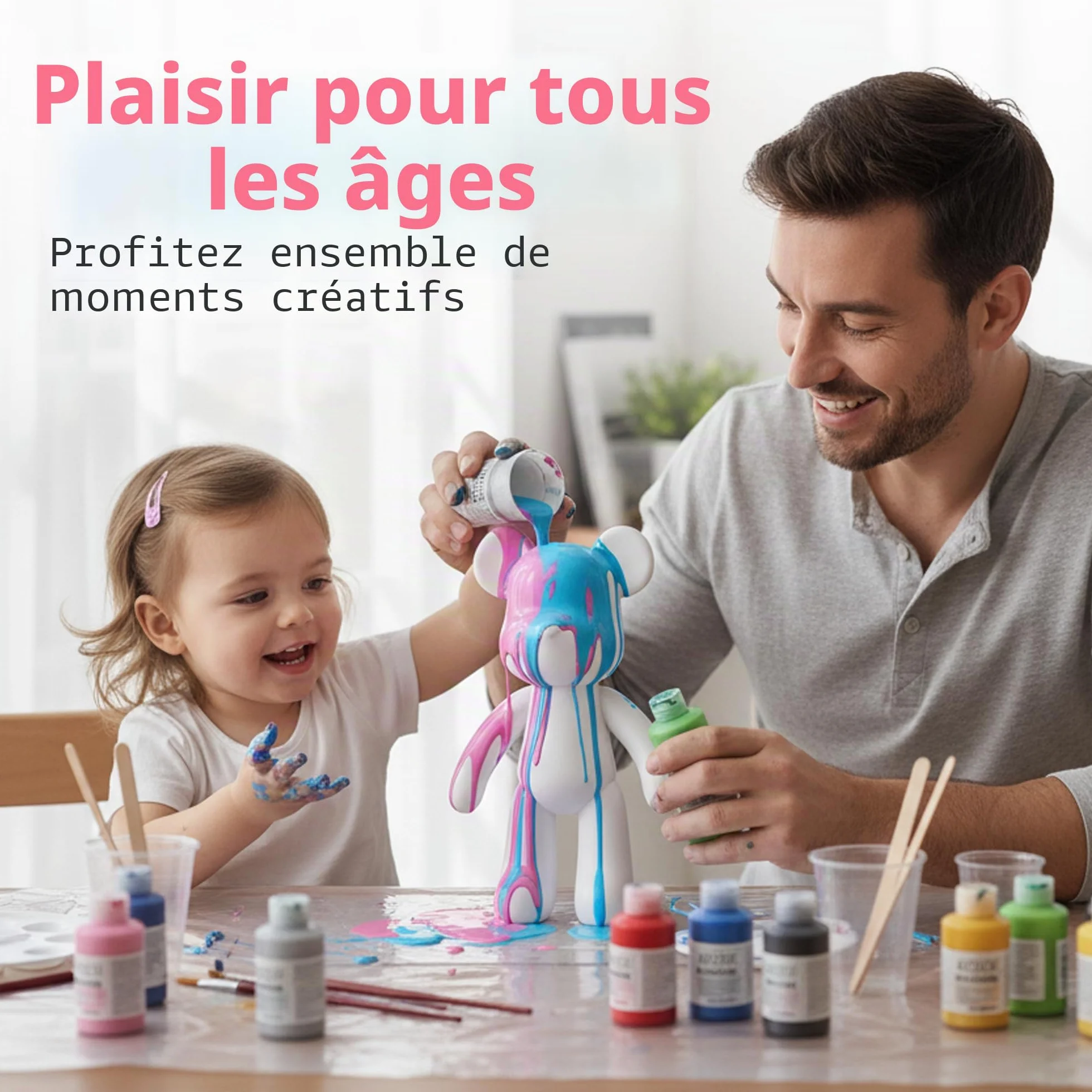 Kit de Peinture Liquide en Forme d'Ours - 3 Couleurs avec Pinceau et Nappe