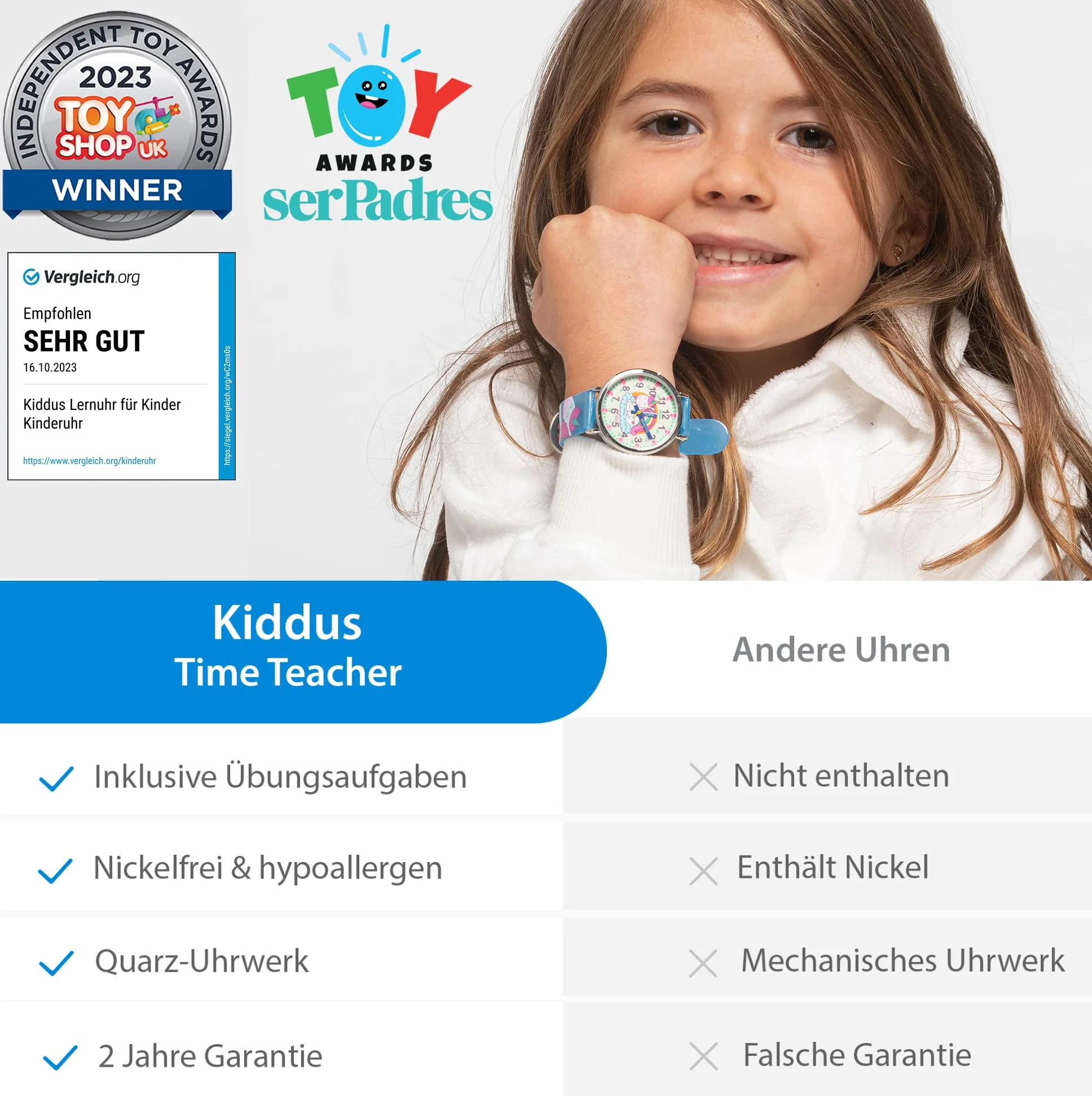 Kiddus Montre Enfant Fille Garçon 5 Ans, Montre Éducative Analogique Aiguilles, Apprentissage Heure, Mouvement Japonais