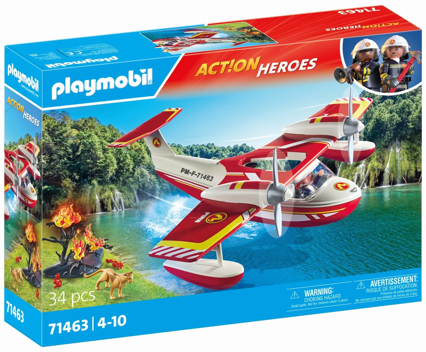 Playmobil 71463 Hydravion Pompier Action Heroes Avion Anti-Incendie avec Fonction d'extinction Dès 4 Ans