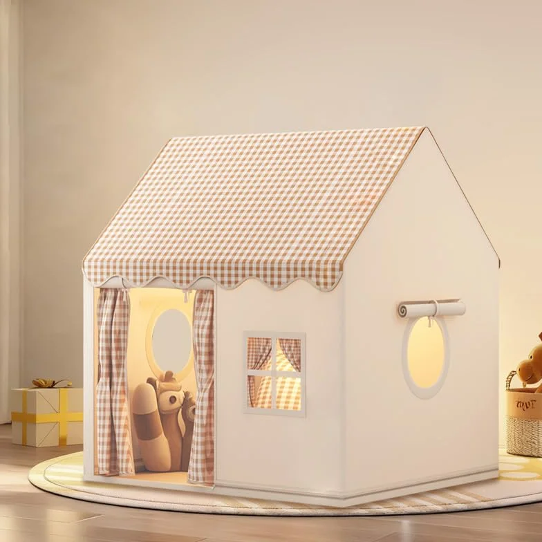 Tente de Jeux Enfant Cabane Interieure Maison Pliable Princesse 3-14 Ans 120x105x128 cm Beige Grisâtre