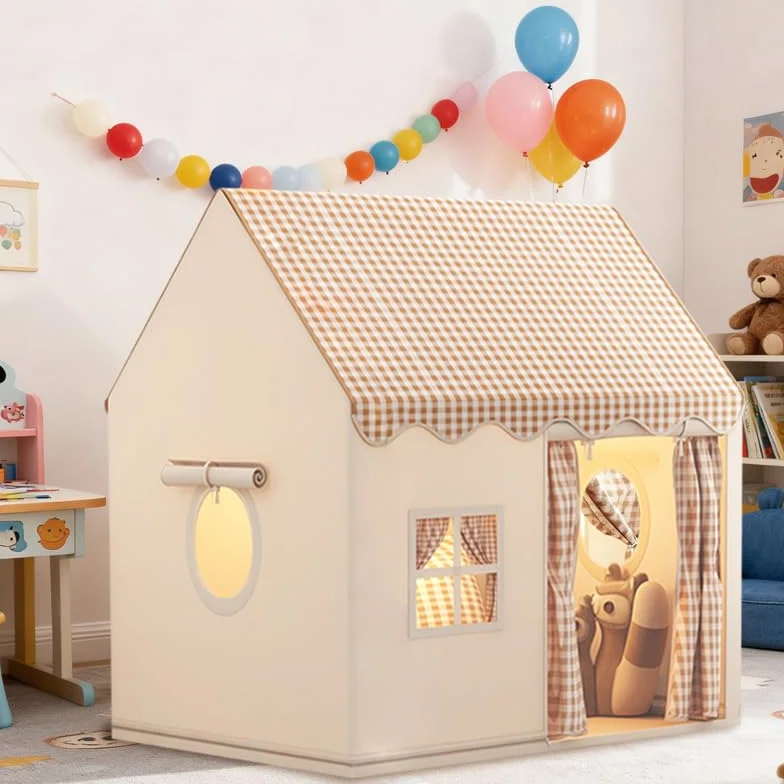 Tente de Jeux Enfant Cabane Interieure Maison Pliable Princesse 3-14 Ans 120x105x128 cm Beige Grisâtre