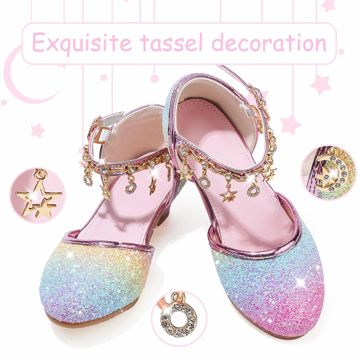 Chaussure Princesse Fille Paillettes Talon Haut Sandale Crystal Bling