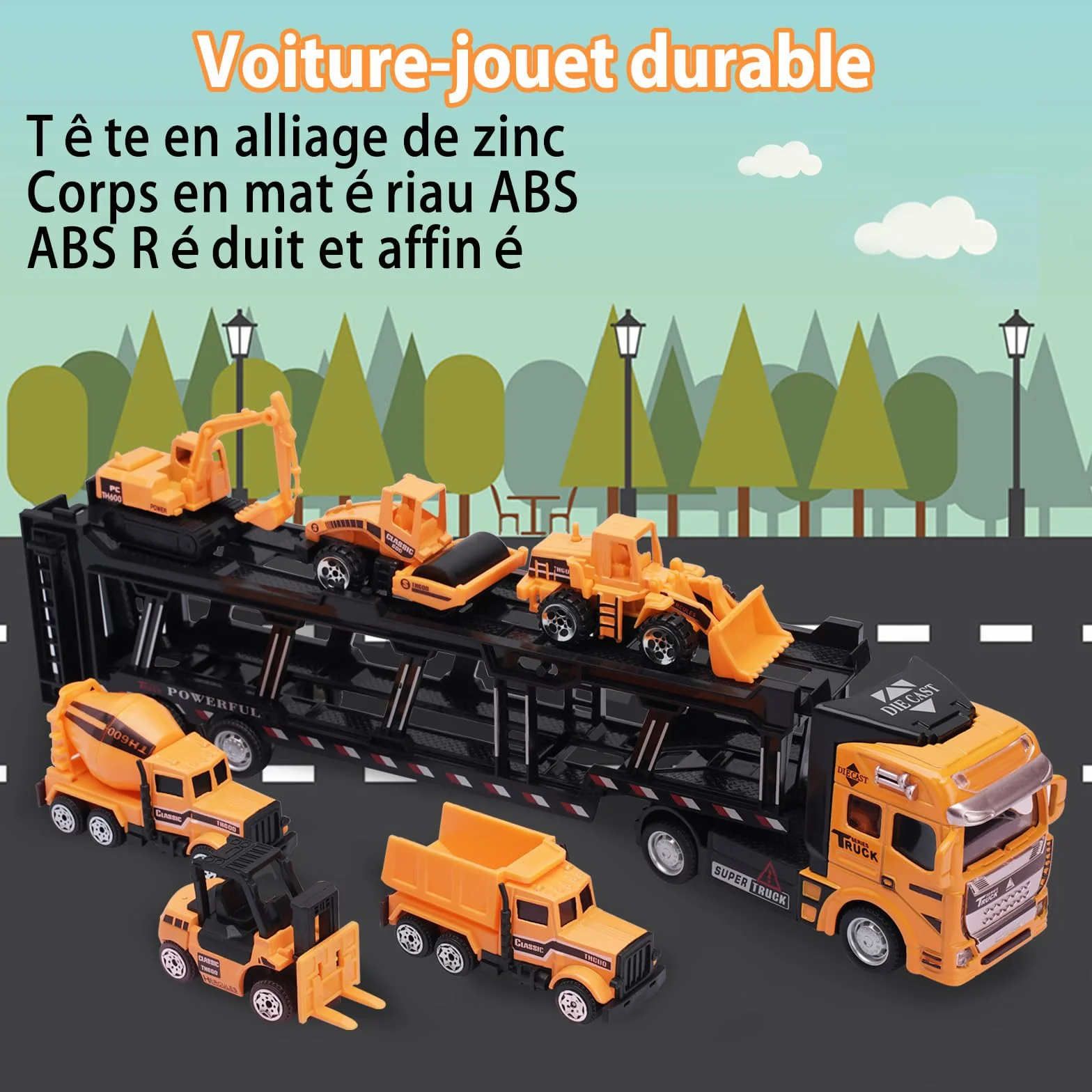 VBACALA Camion de Transporteur Voiture Jouet 7 en 1, Ensembles de Construction pour Enfants 3 Ans